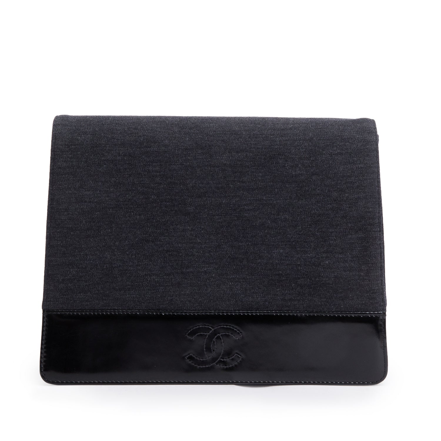 Chanel Grey Jersey Patent Leather CC Flap Shoulder Bag w/ Authenticity Card