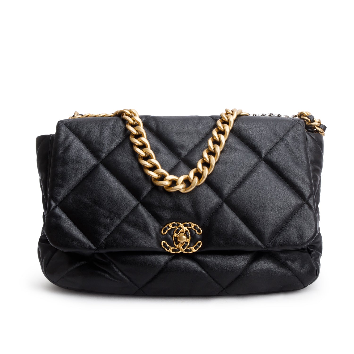 Chanel Black Lambskin Leather Maxi 19 Flap Bag