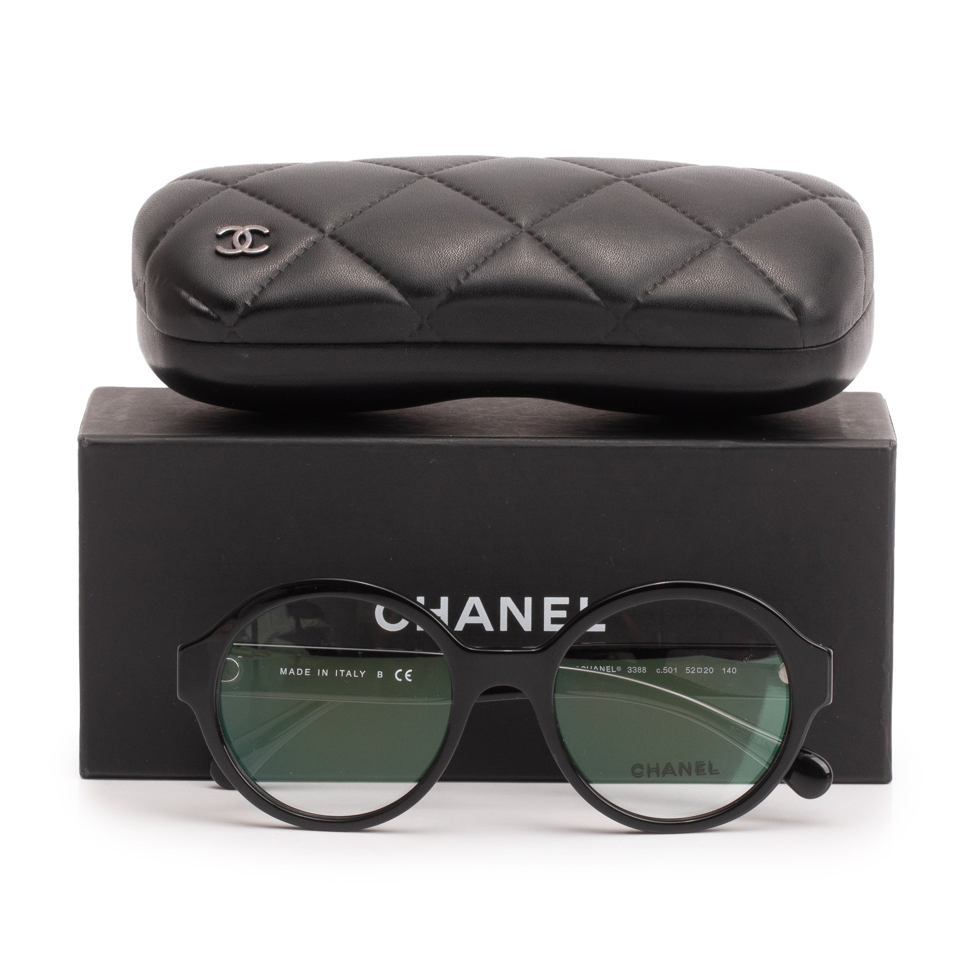 Chanel 3388 Black Acetate CC Logo Round Eyeglasses w/ Box & Case