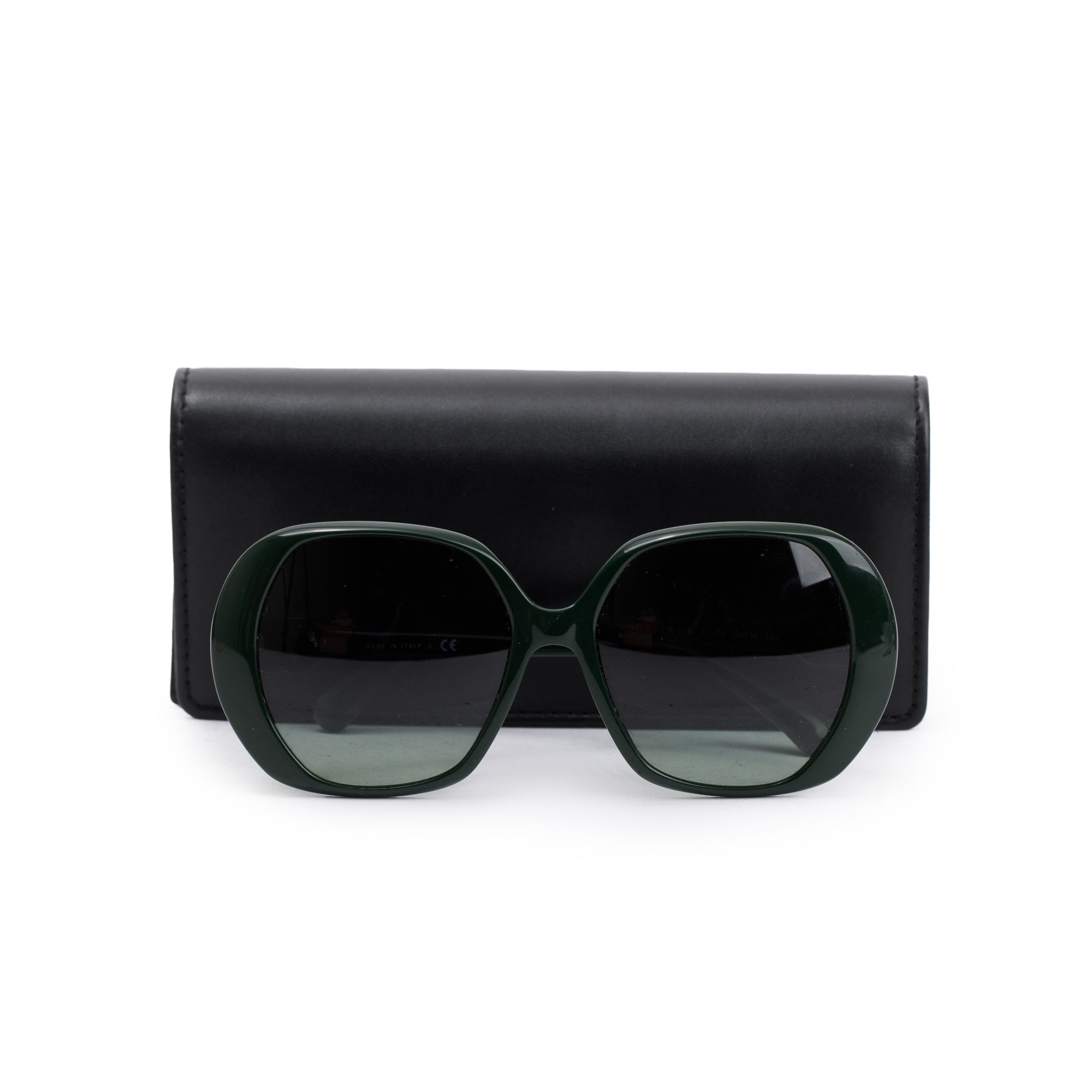 Chanel 3418-Q-B Green Acetate CC Strass Butterfly Sunglasses w/ Case