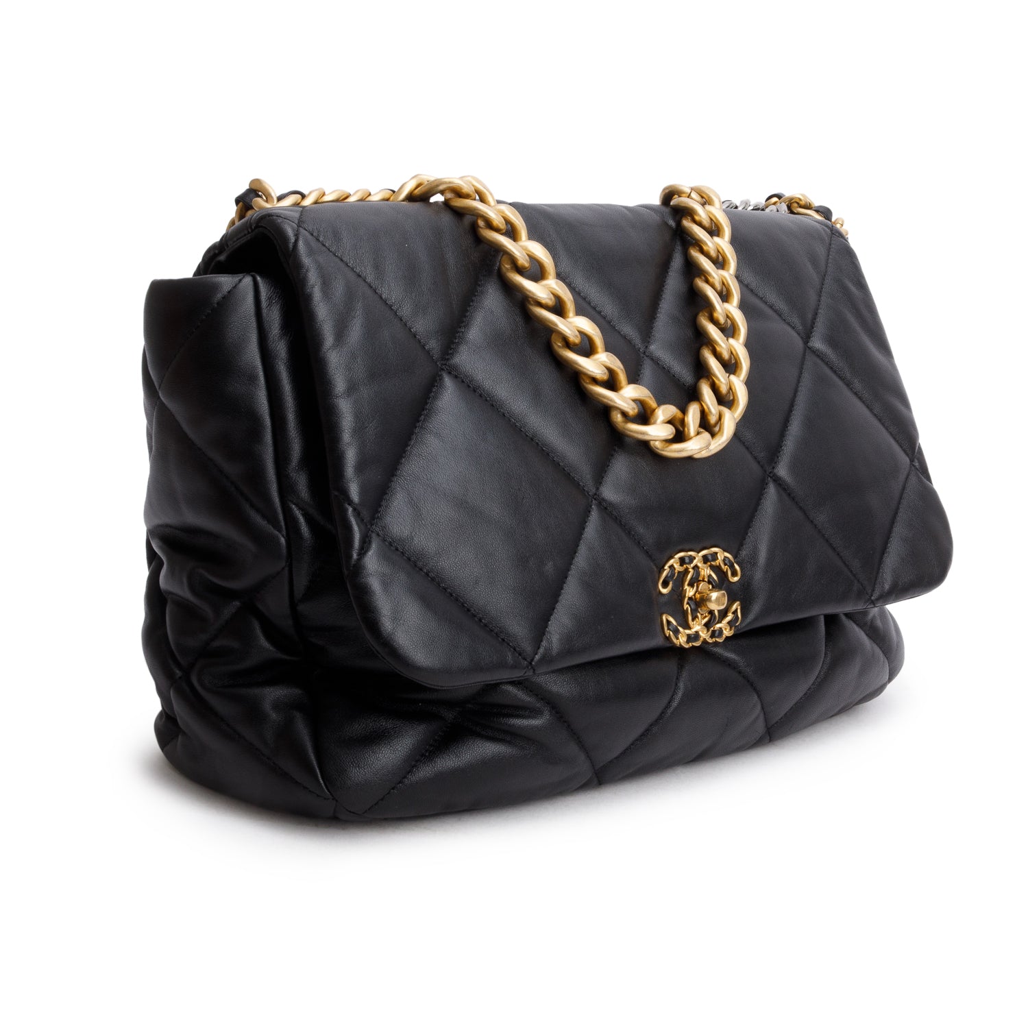 Chanel Black Lambskin Leather Maxi 19 Flap Bag