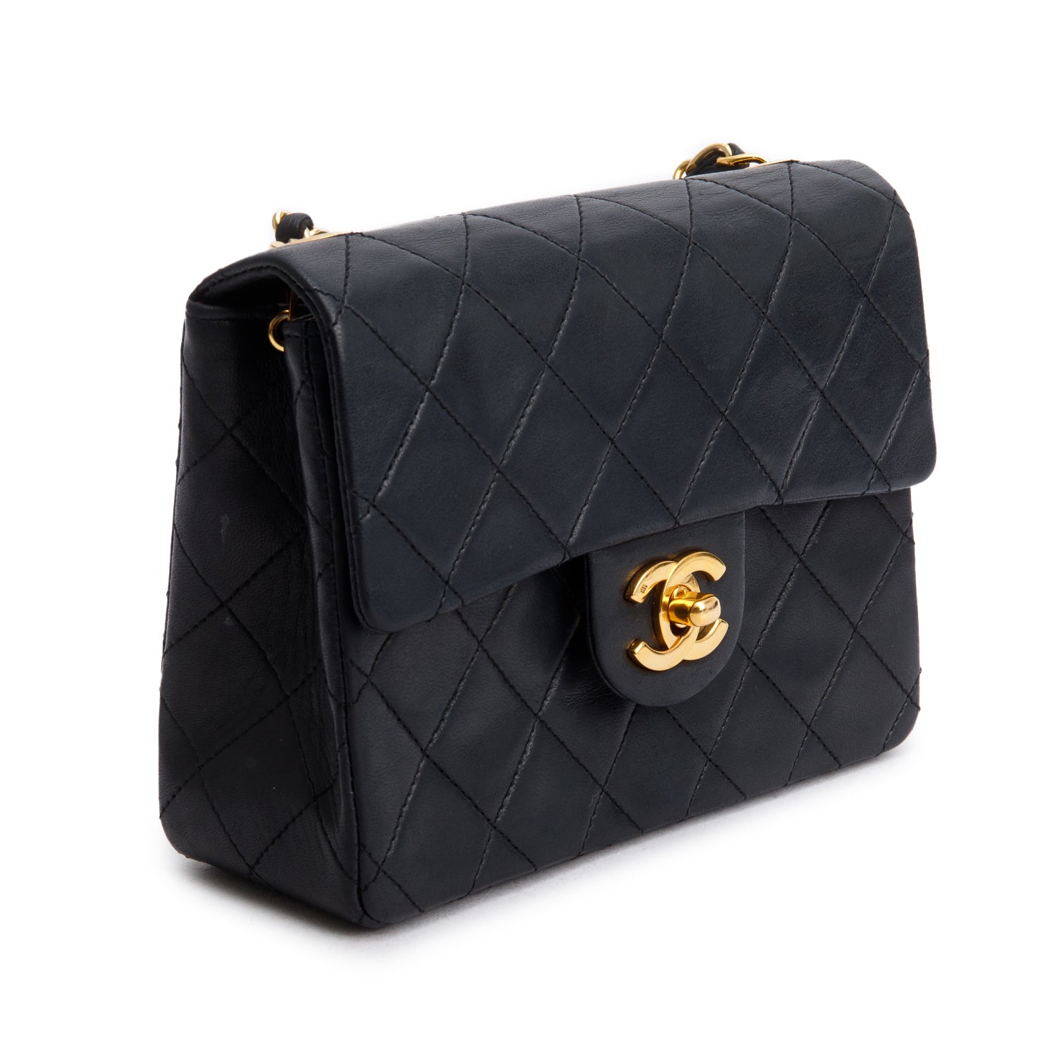 Chanel Vintage Black Lambskin Classic Mini Square Flap w/ Authenticity Card