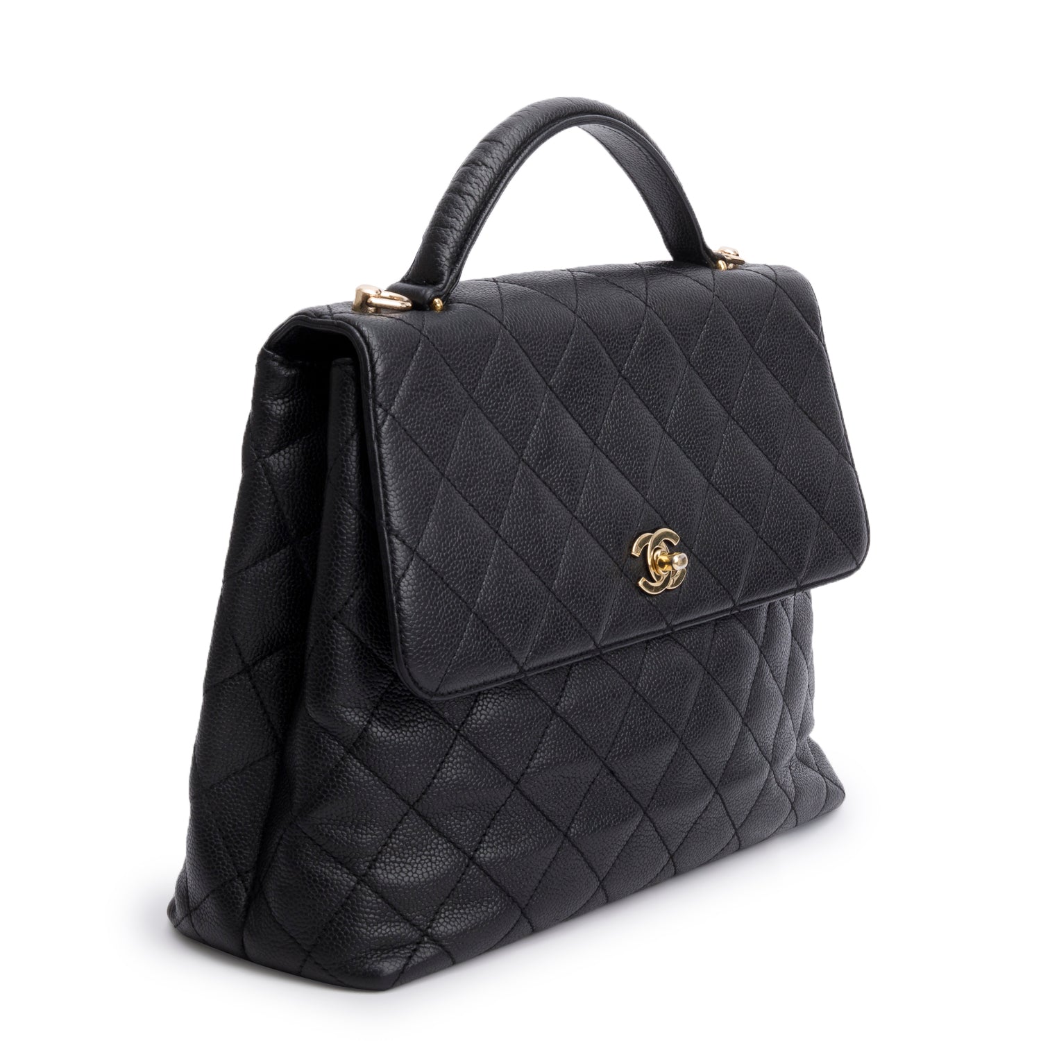 Chanel Vintage Black Caviar Jumbo Kelly Flap Bag w/ Strap
