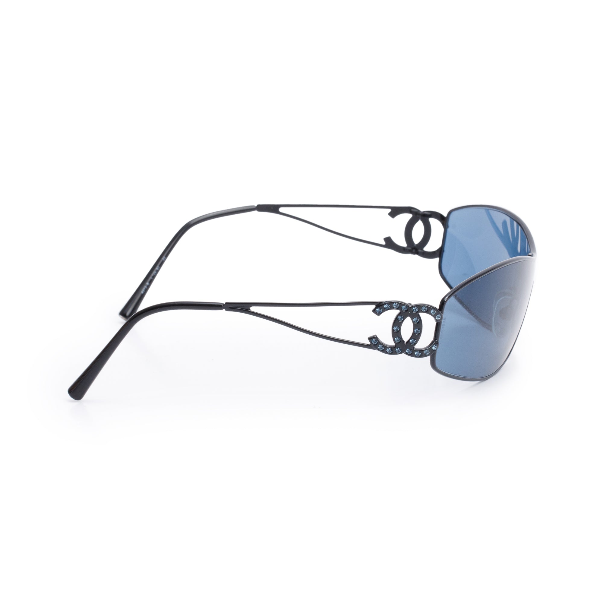 Chanel 4073-B Black Metal Strass CC Logo Oval Sunglasses w/ Case