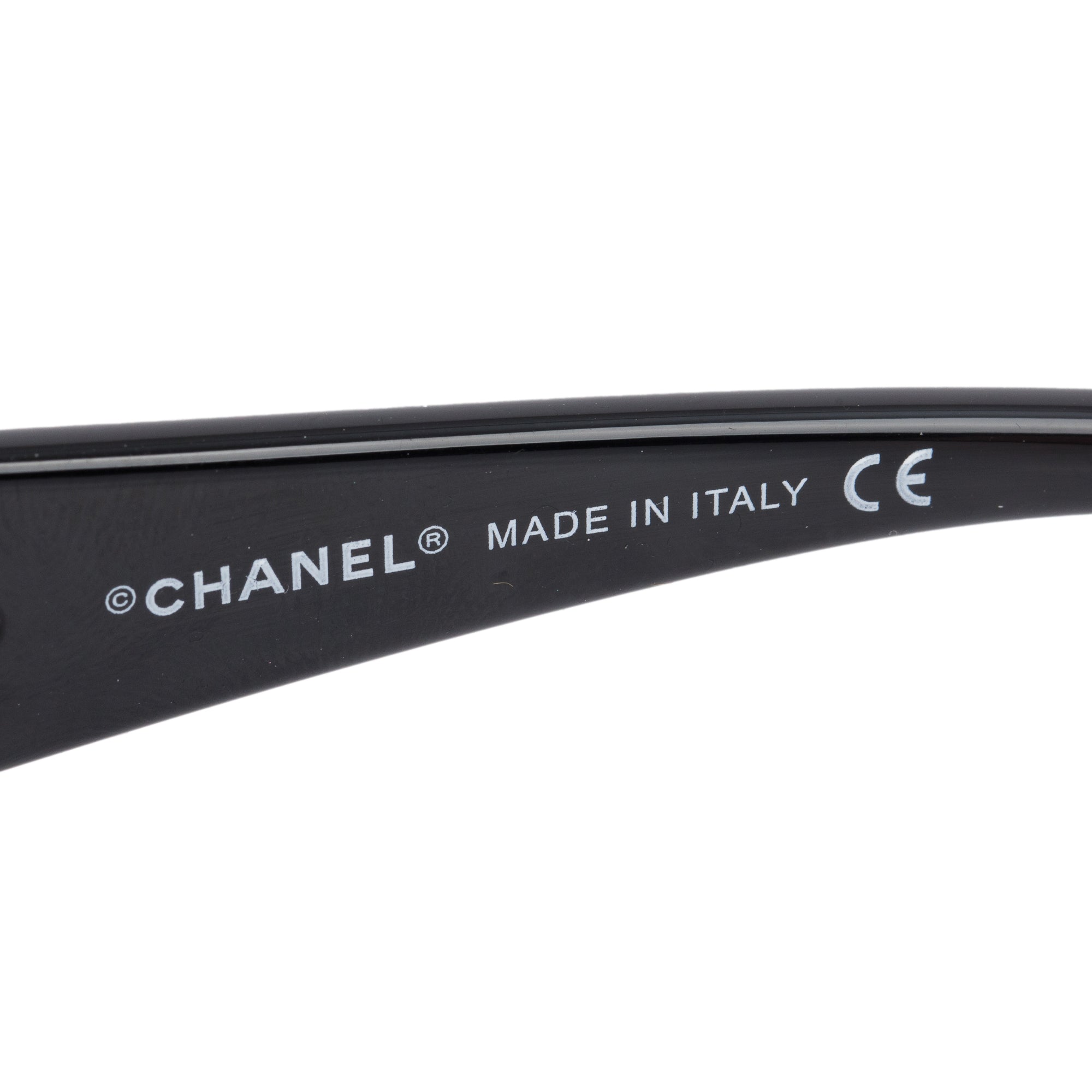 Chanel 4164-B Black Acetate Crystal Camellia Shield Sunglasses w/ Box & Case