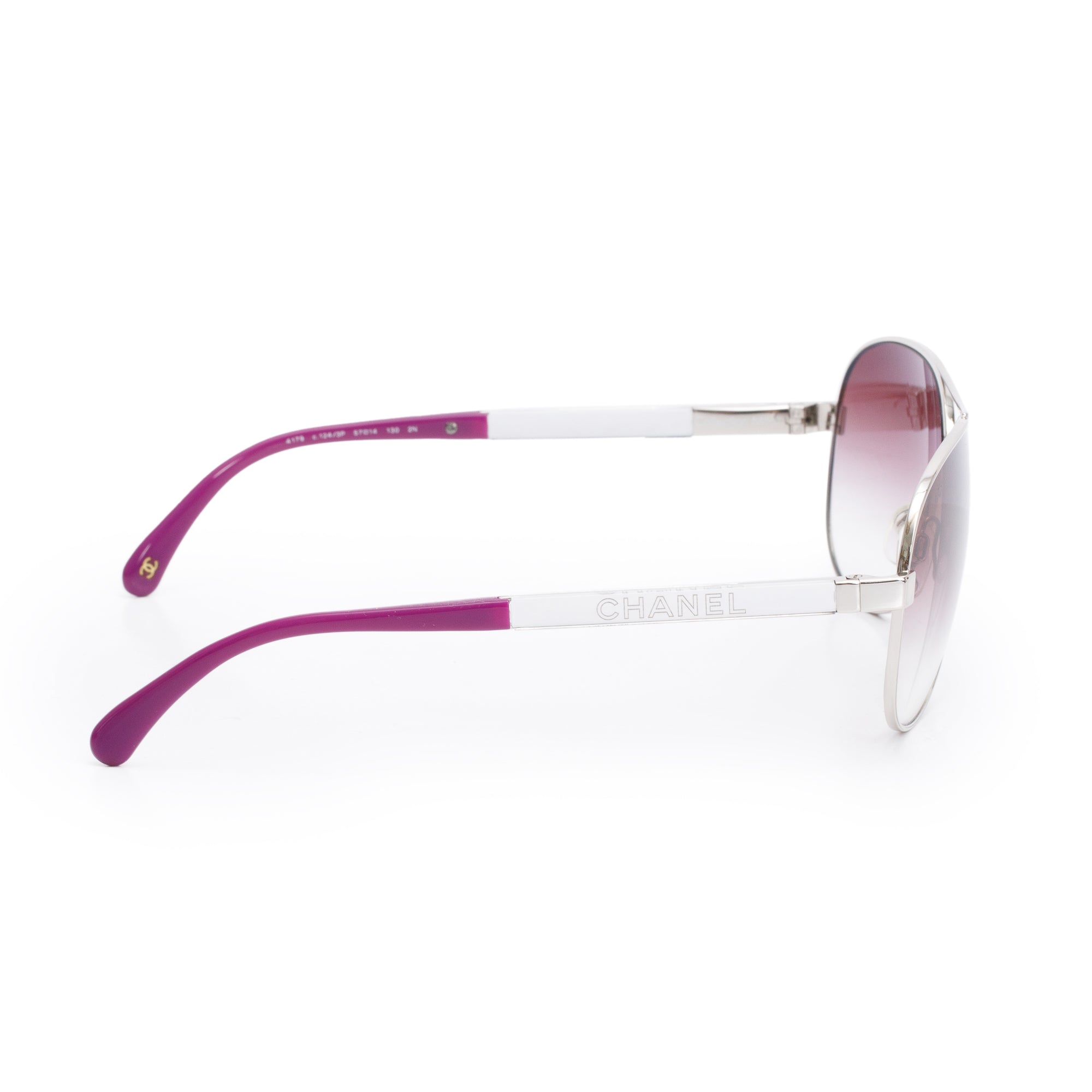 Chanel 4179 Silver Metal Purple Acetate CC Logo Aviator Sunglasses