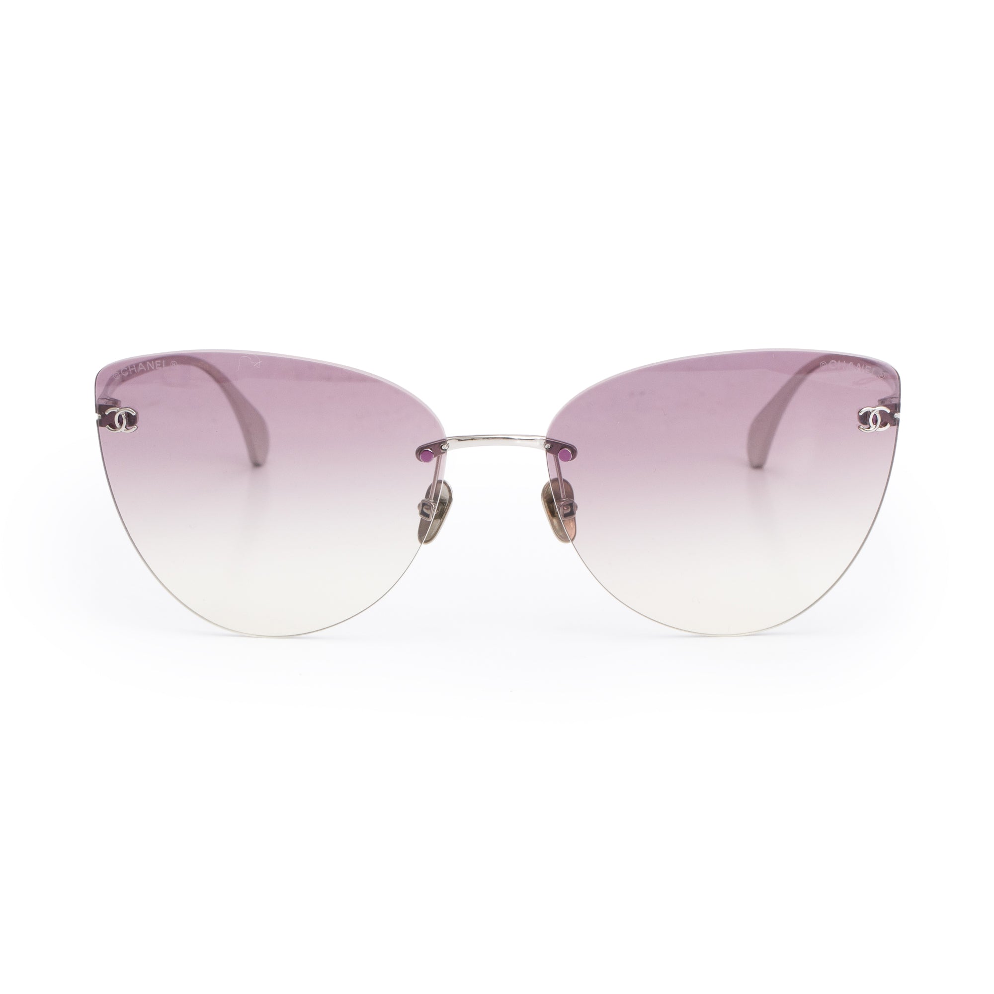 Chanel 4273-T Titanium Rimless Interlocking CC Cat-Eye Sunglasses w/ Case