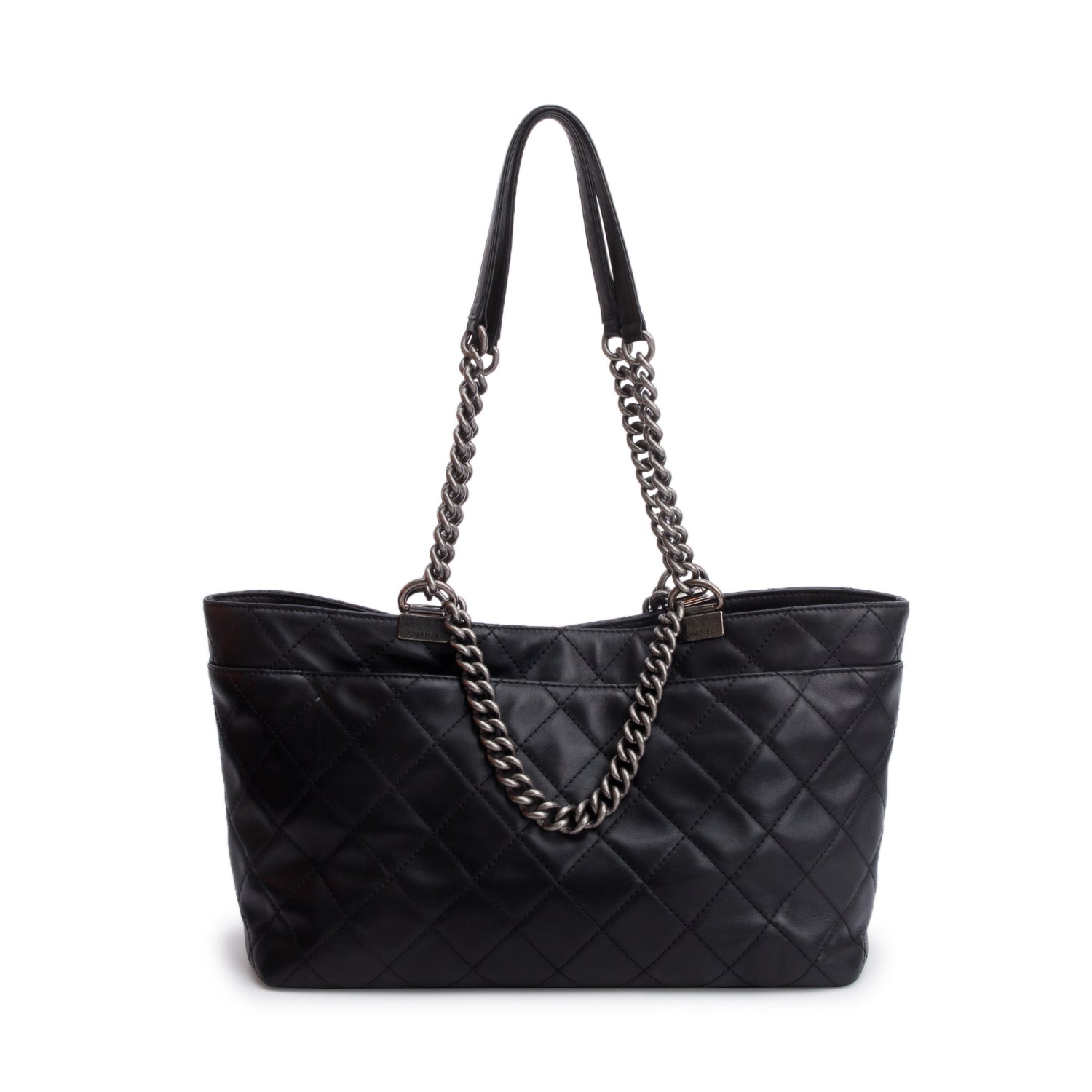 Chanel Black Calfskin Quilted Shopping in Chains Tote