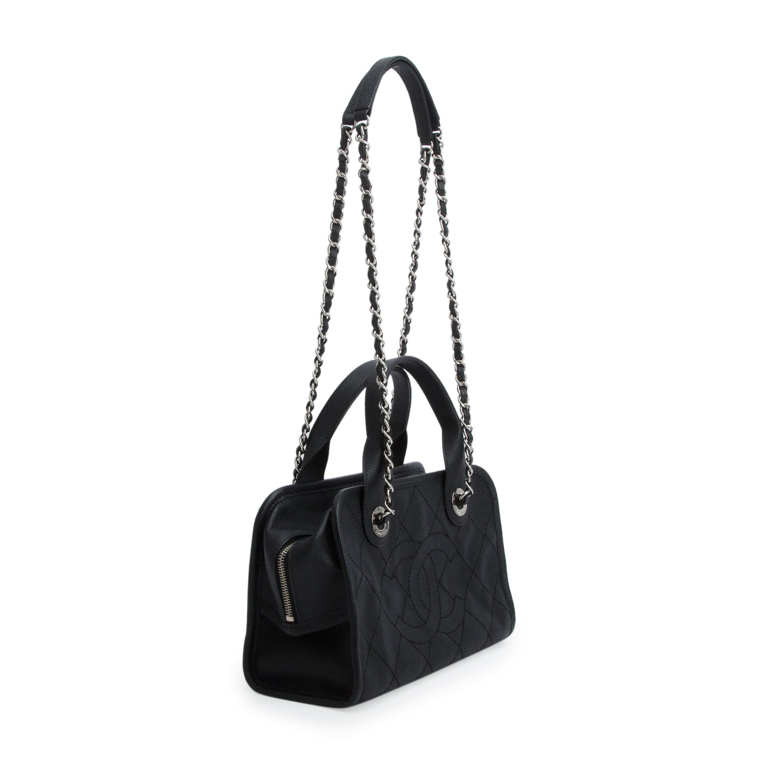 Chanel Black Caviar Quilted Deauville Bowling Bag