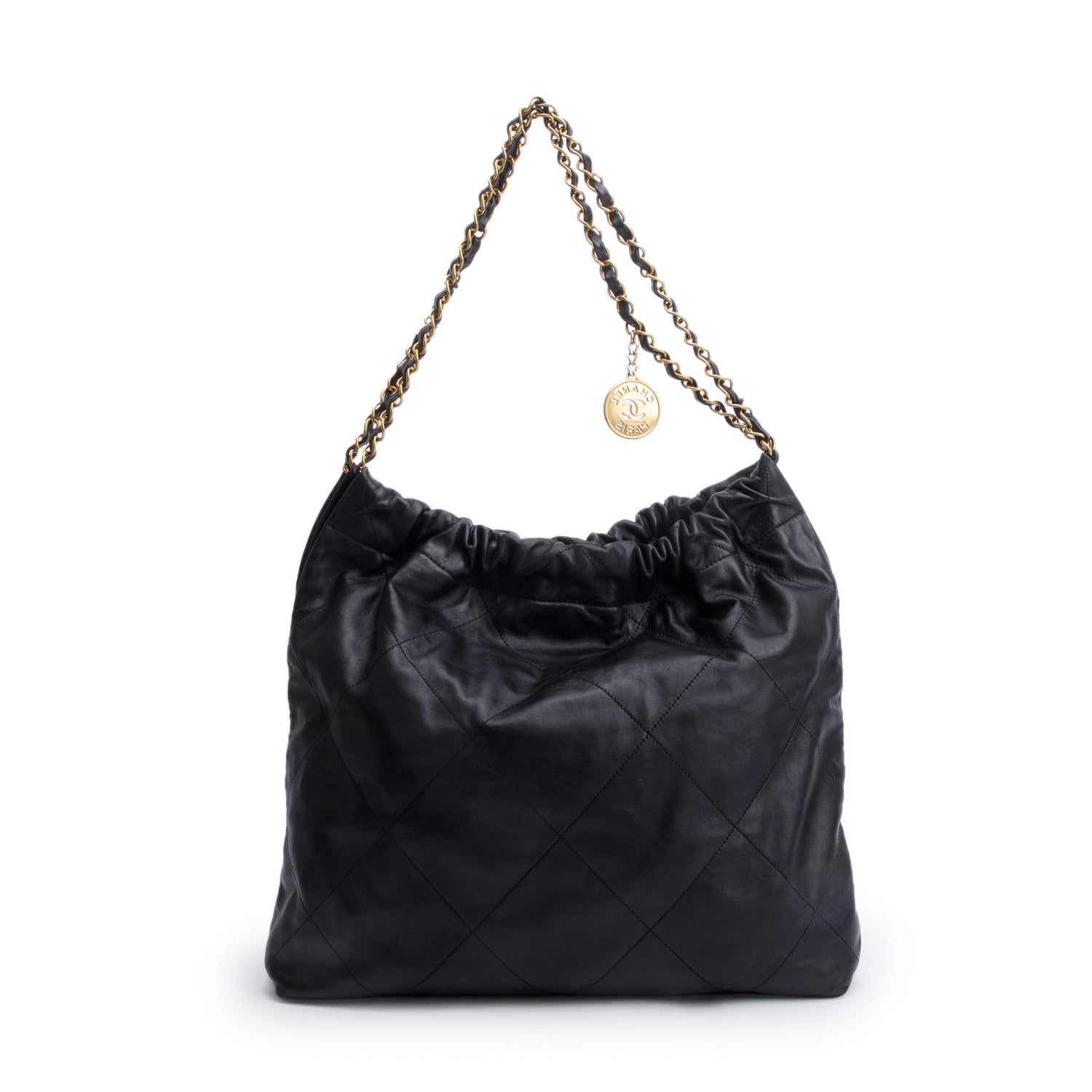 Chanel Black Shiny Calfskin Leather Small Chanel 22 Hobo w/ Pouch
