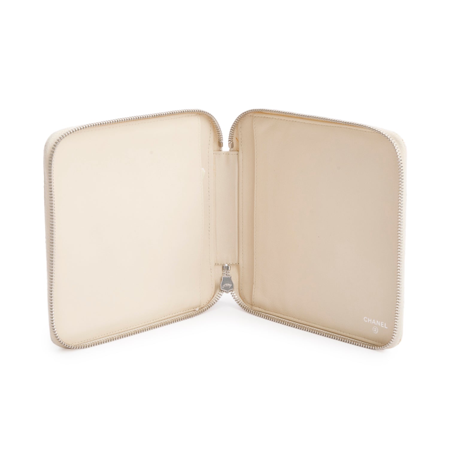 Chanel Cream Lambskin Quilted Zipped Tavel Pouch w/ Authenticity Card & Receipt