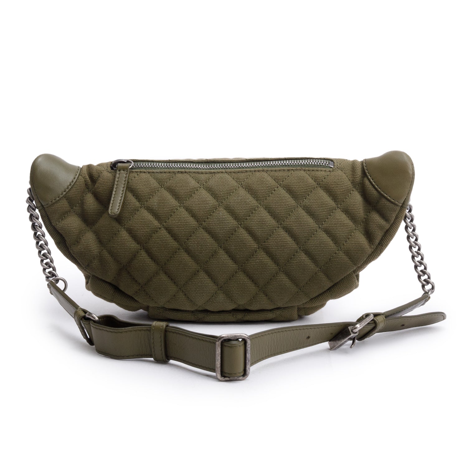 Chanel Khaki Canvas & Lambskin Leather Quilted Cocco Cuba Charms Waist Bag