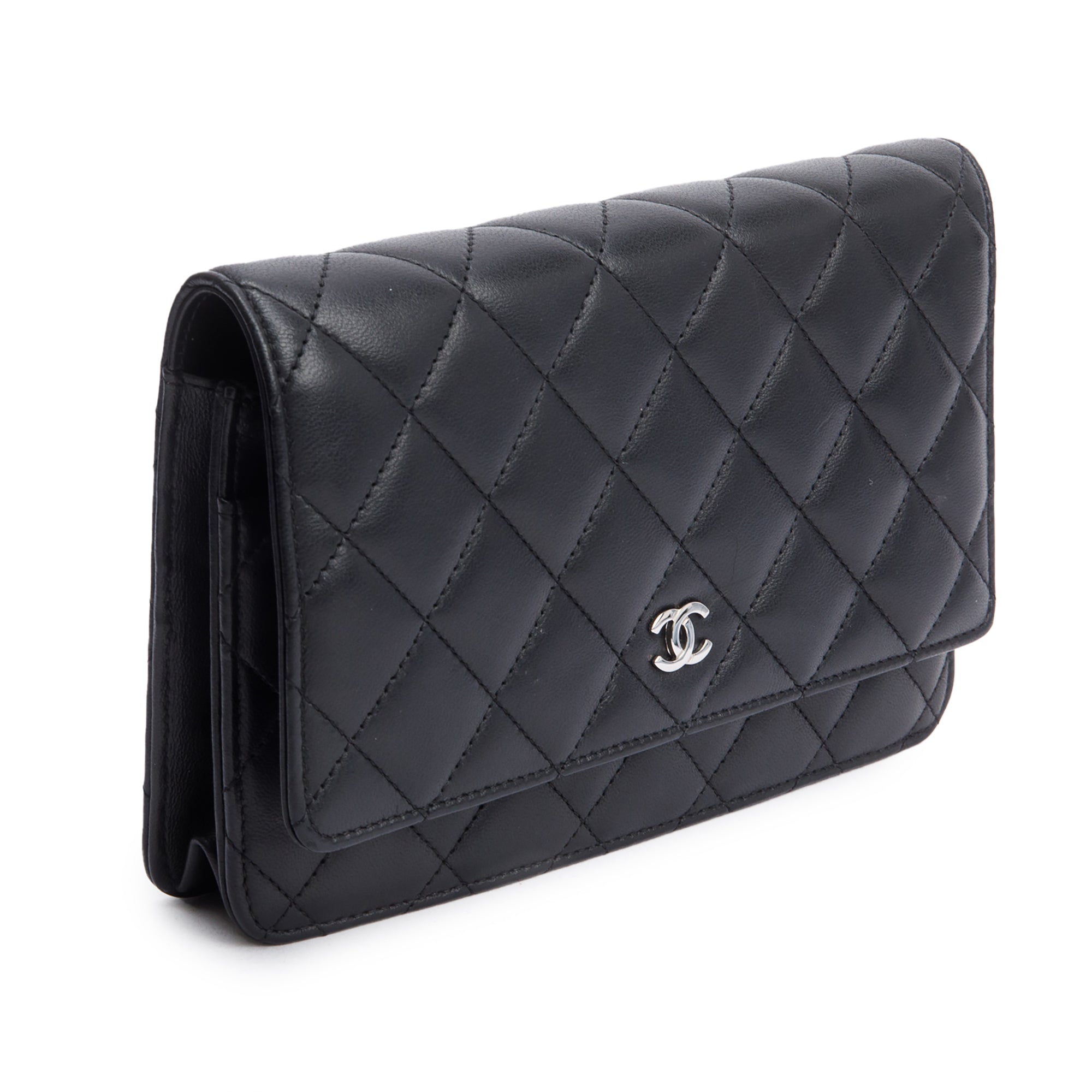 Chanel Black Quilted Lambskin Leather Classic Wallet on Chain w/ Authenticity Card