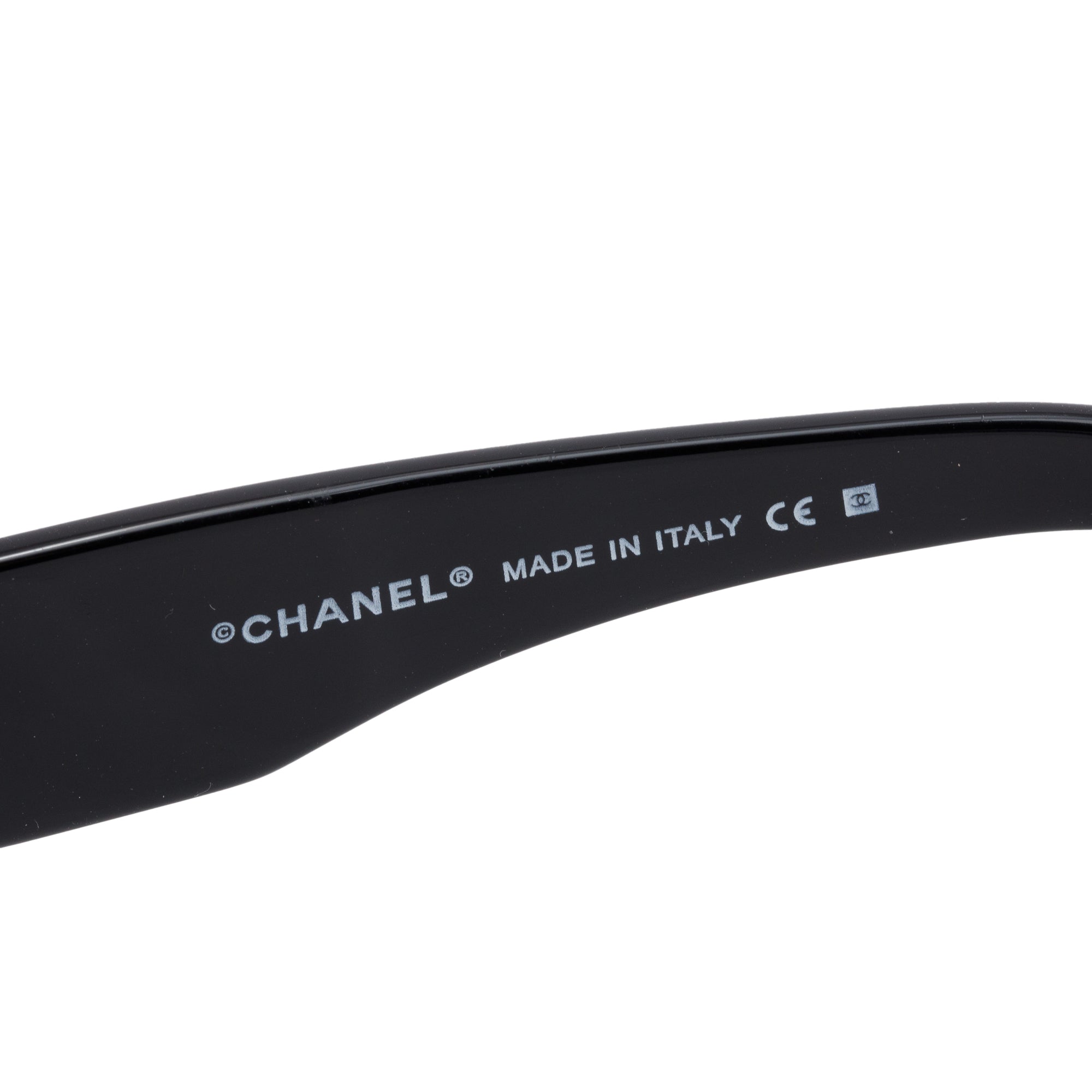 Chanel 5081-B Black Acetate Strass CC Logo Shield Sunglasses w/ Case