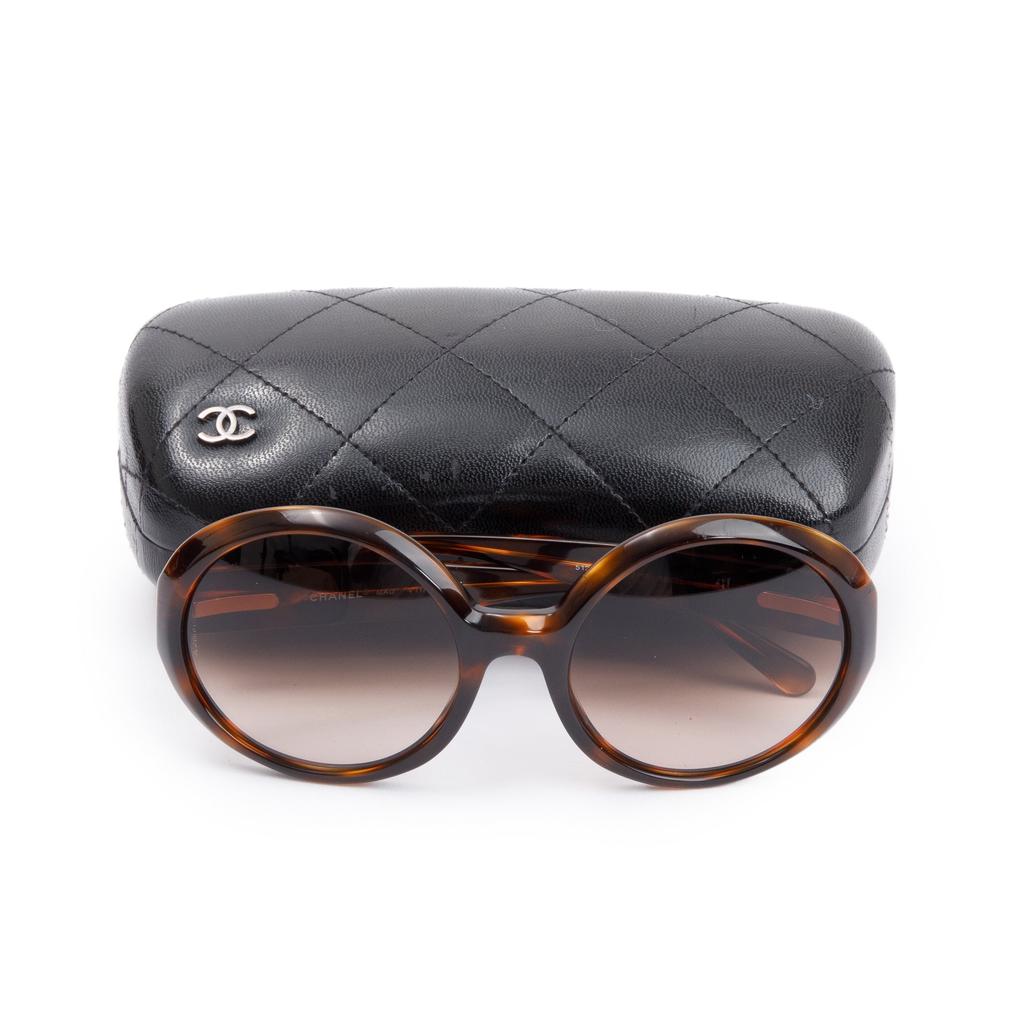 Chanel 5120-A Havana Acetate CC Round Sunglasses w/ Case