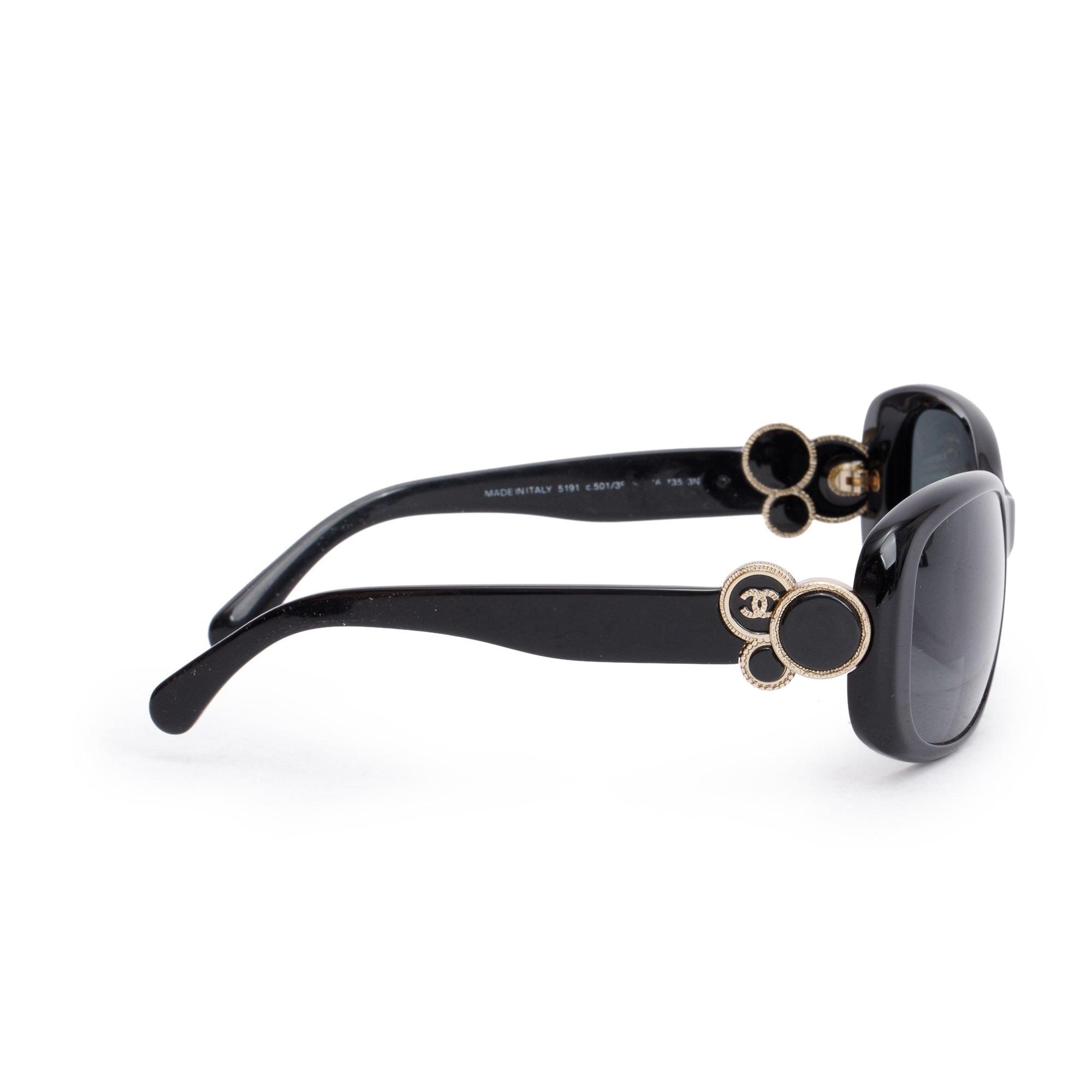 Chanel 5191 Black Acetate Bouton Sunglasses w/ Case