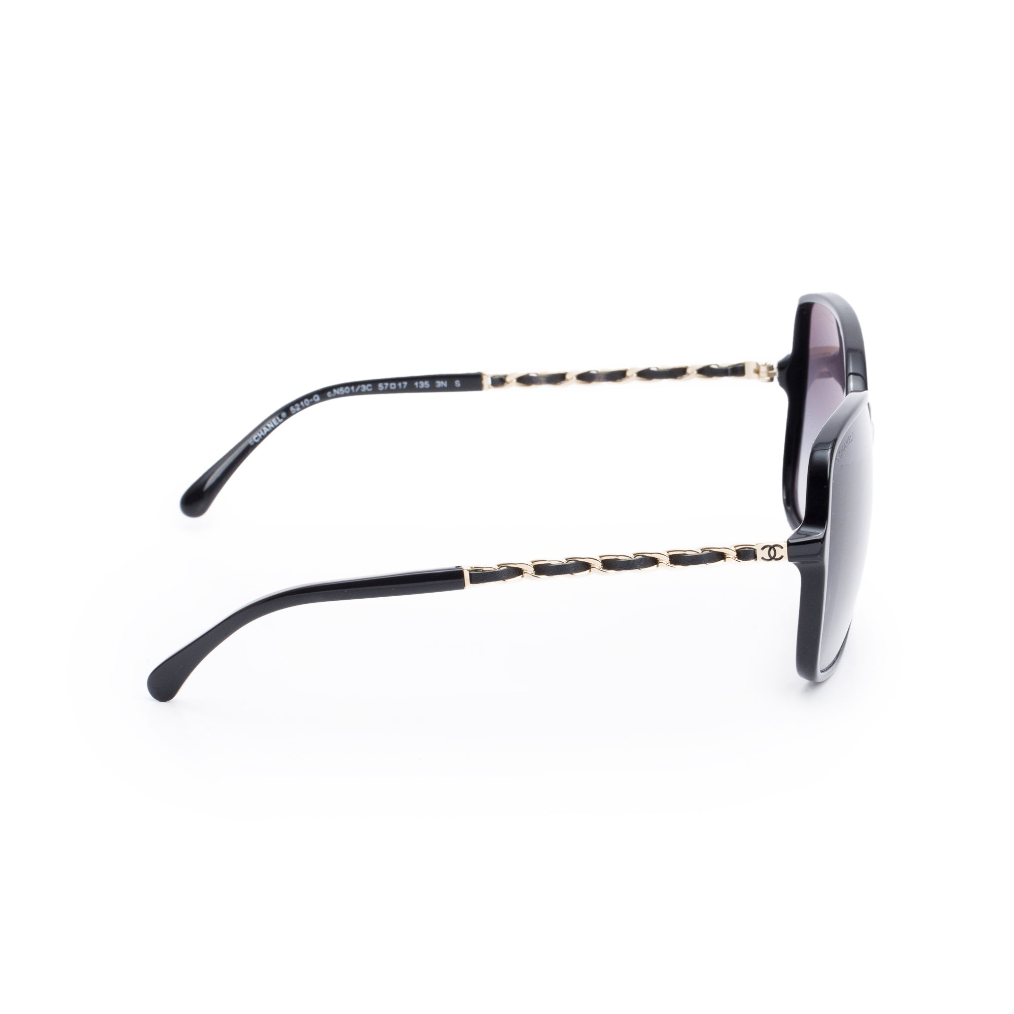 Chanel 5210-Q Chain Link Leather Interlocking CC Accent Square Sunglasses w/ Box & Case