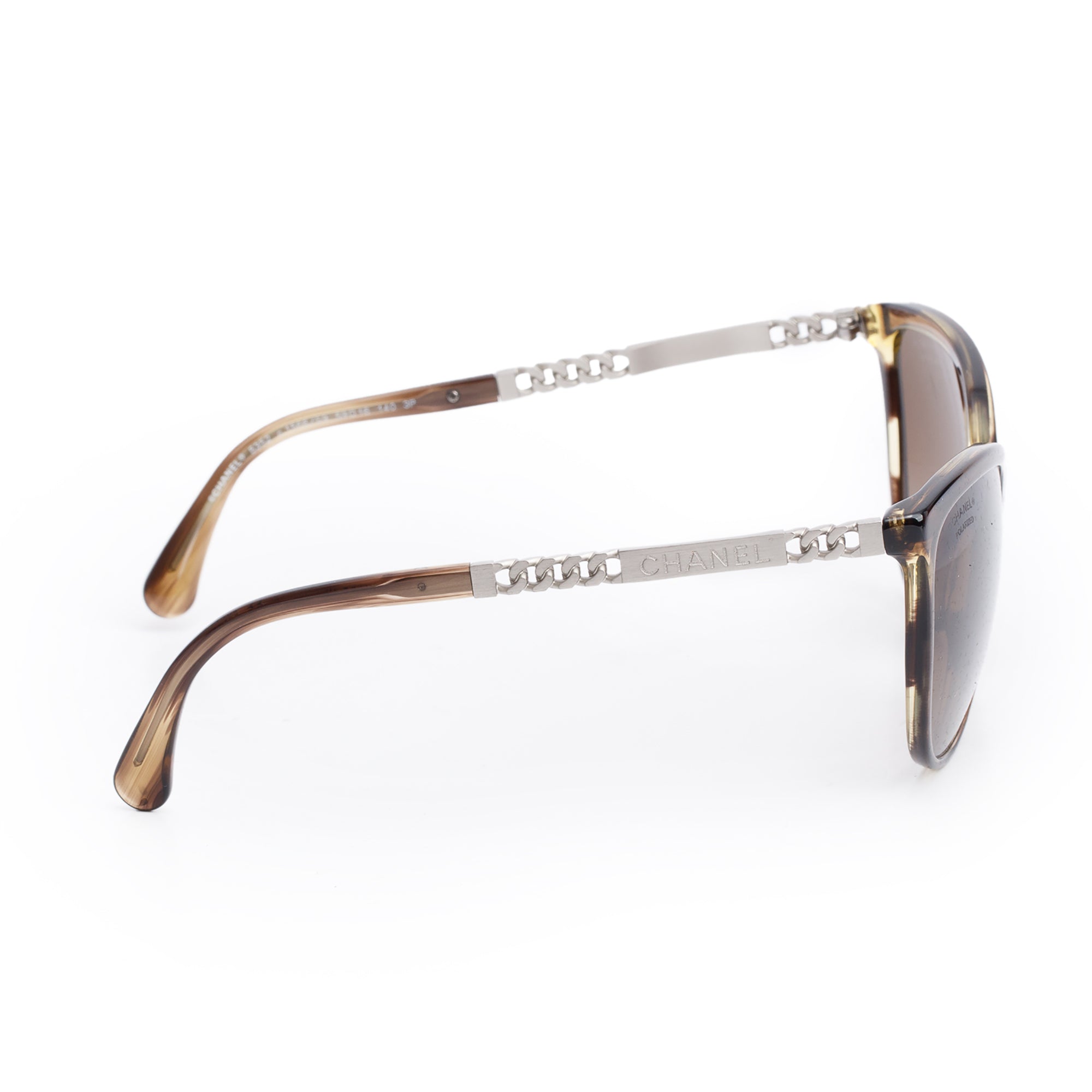 Chanel 5352 Brown Acetate Chain Accent Butterfly Sunglasses w/ Case