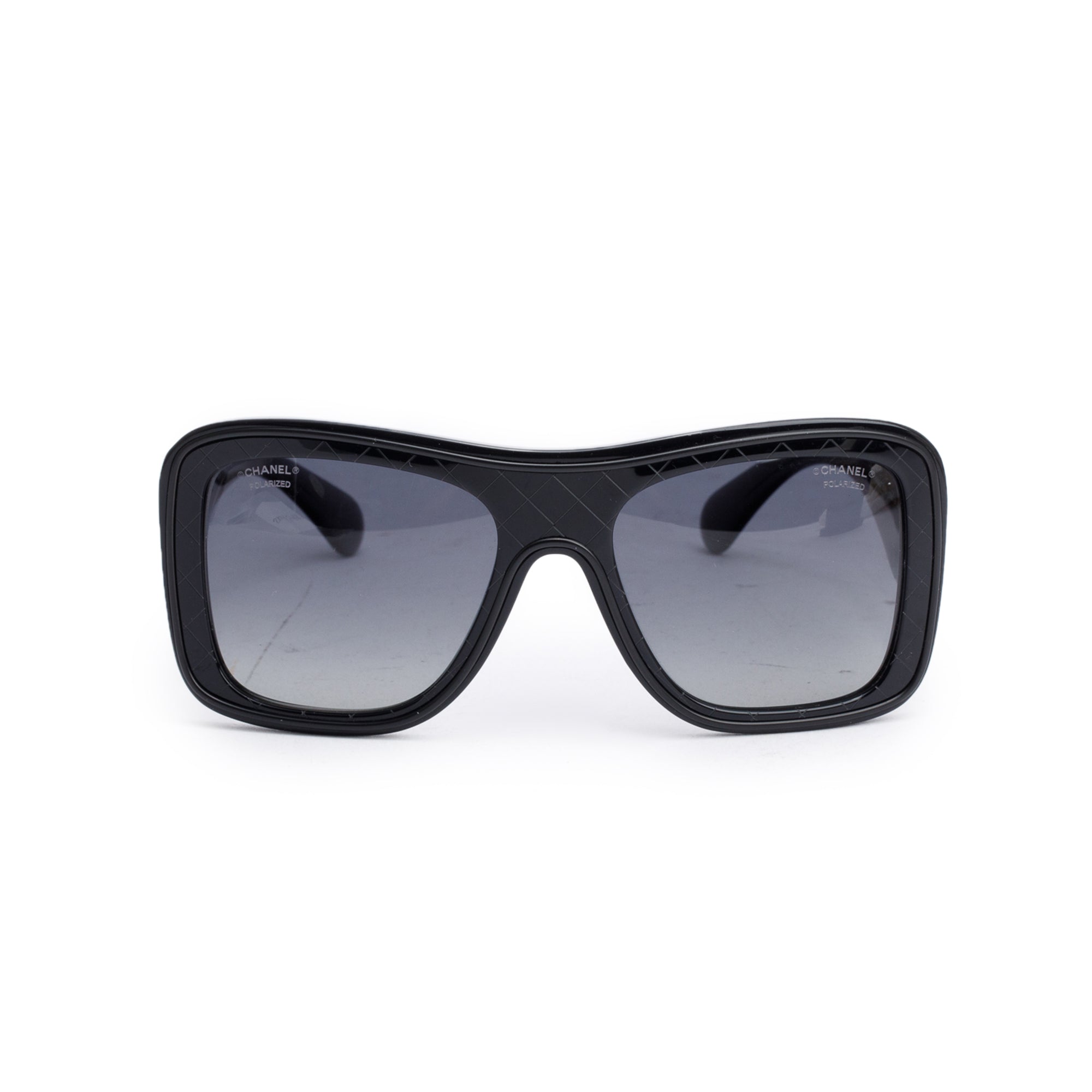 Chanel 5395 Black Quilted Acetate Calfskin Polarized CC Rectangle Sunglasses