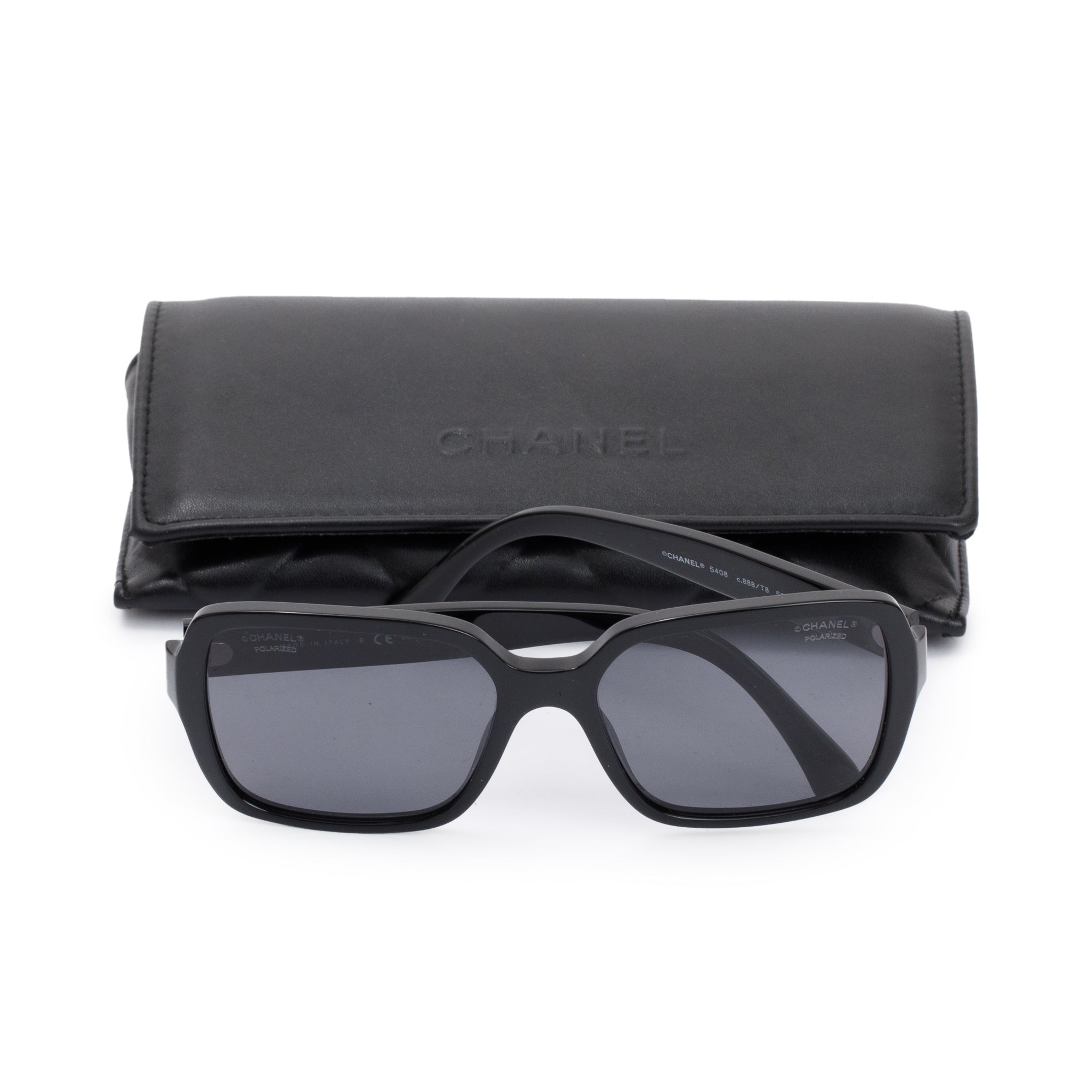 Chanel 5408 Black Acetate Logo Polarized Square Sunglasses w/ Case