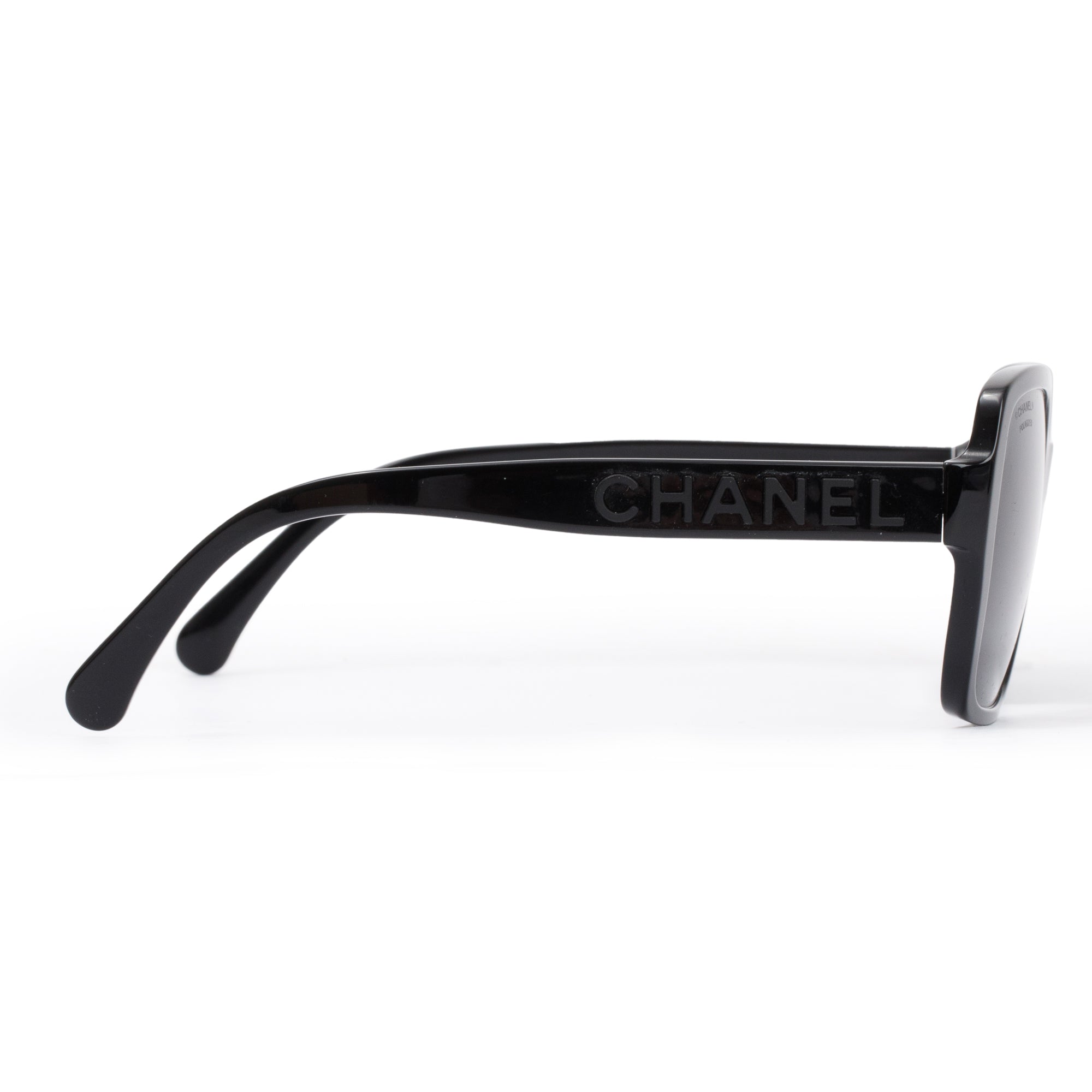 Chanel 5408 Black Acetate Logo Polarized Square Sunglasses w/ Case
