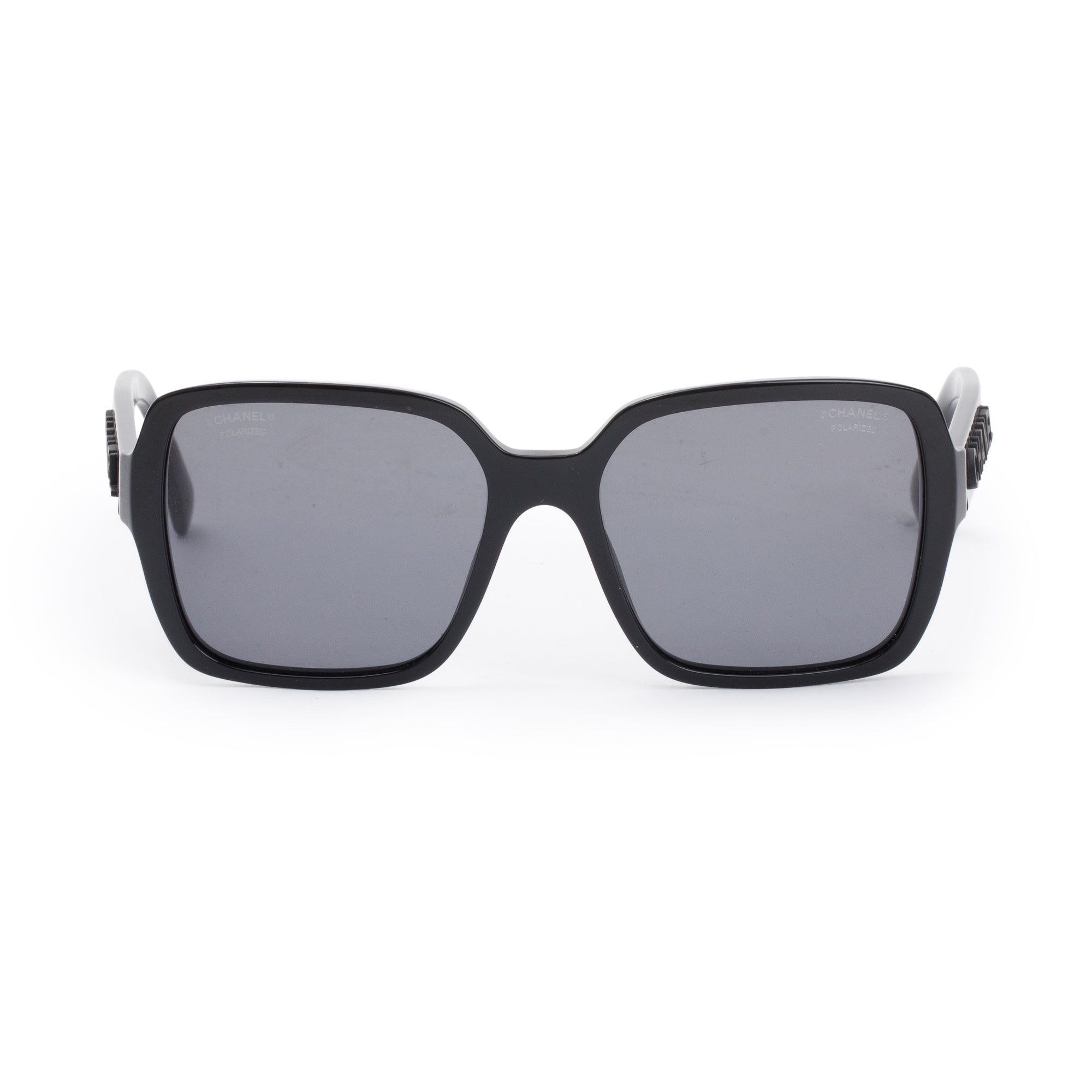 Chanel 5408 Black Acetate Logo Polarized Square Sunglasses w/ Case