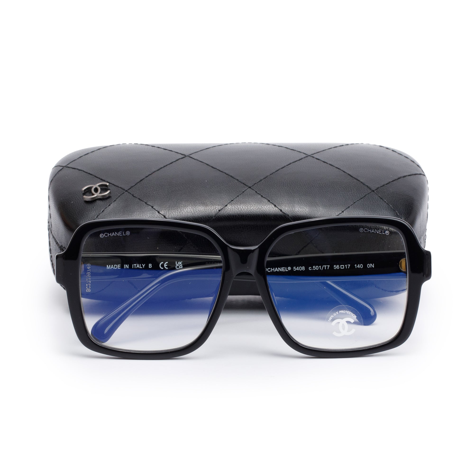 Chanel 5408 Black Acetate Logo Square Eyeglasses w/ Case