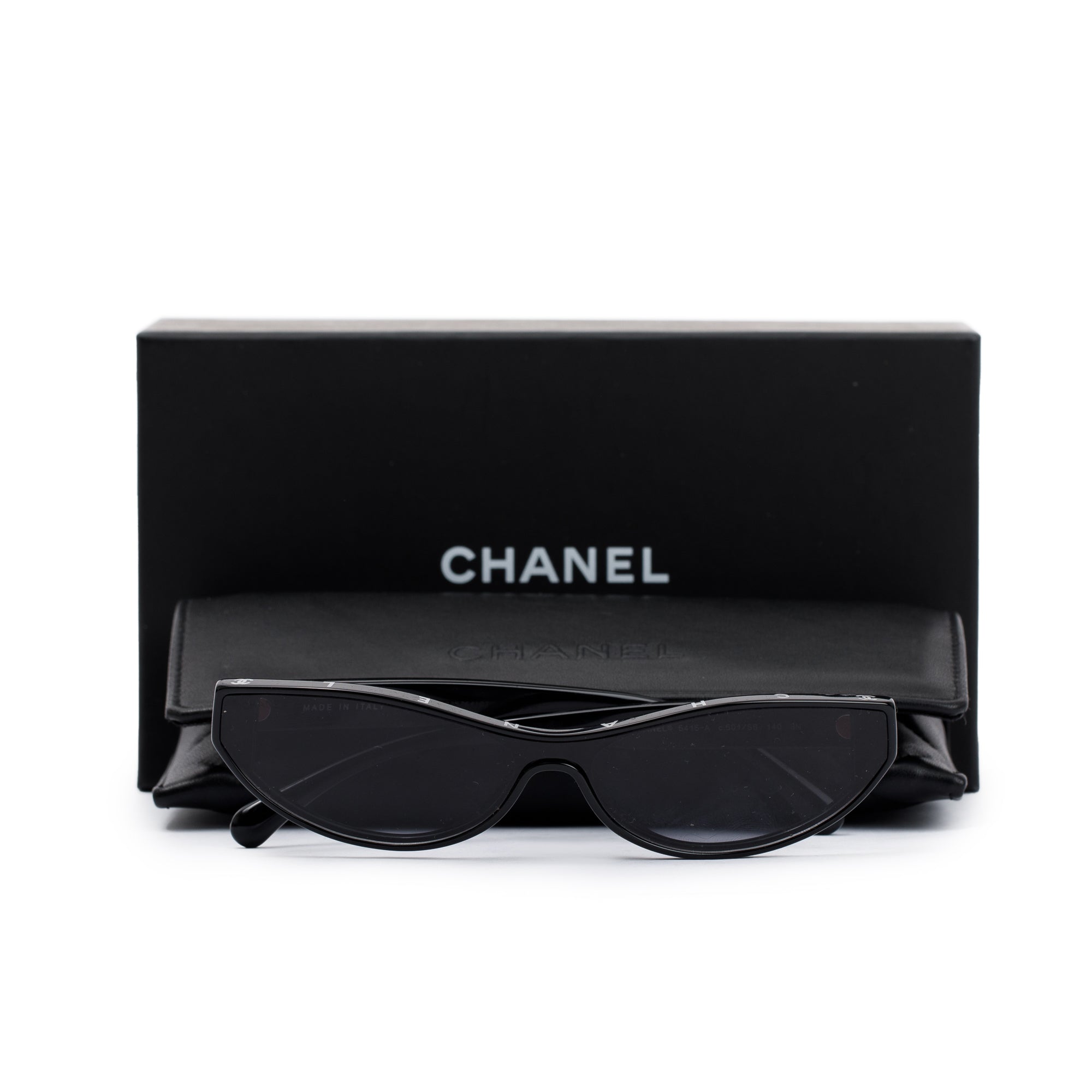 Chanel 5415-A Black Acetate CC Logo Oval Sunglasses w/ Box & Case