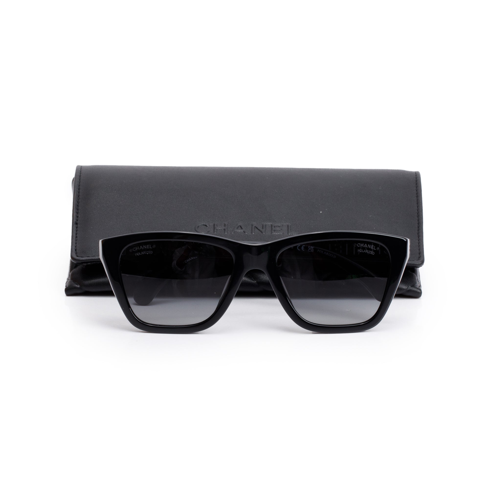 Chanel 5442-A Black Acetate CC Logo Rectangle Sunglasses w/ Case