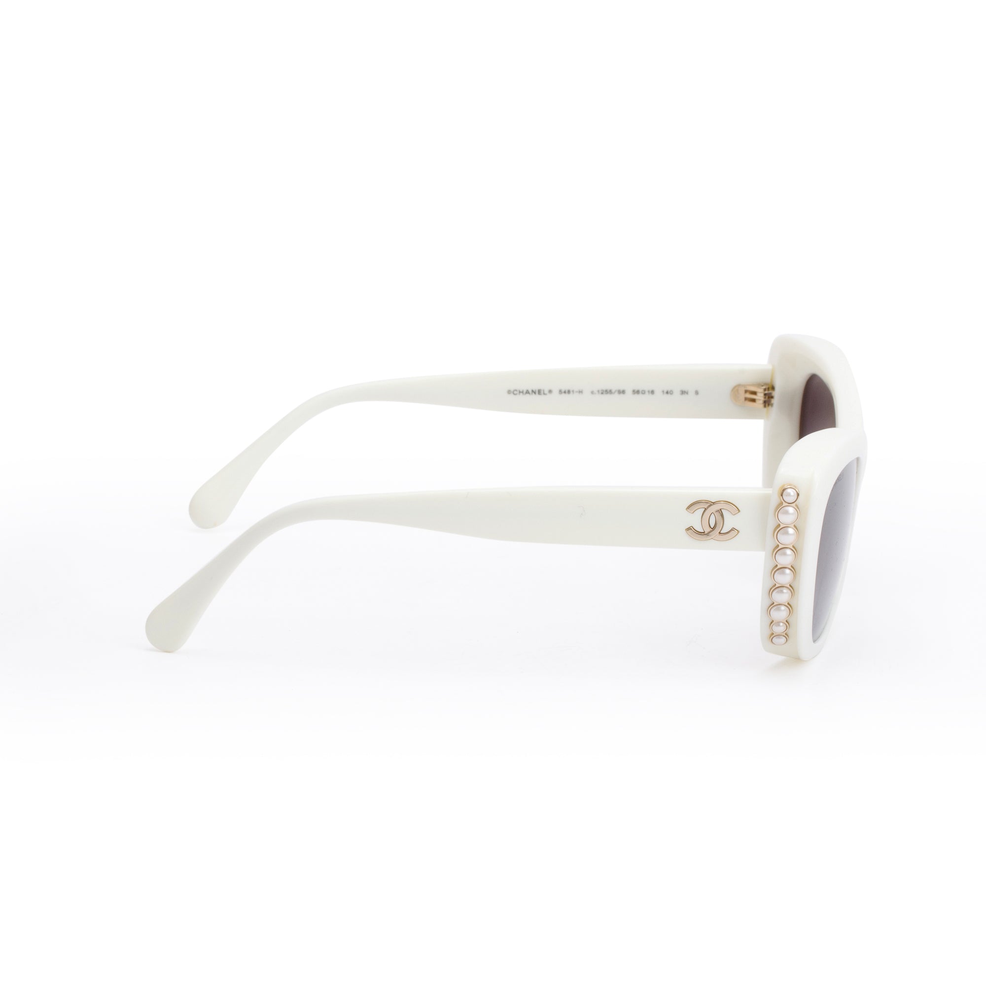 Chanel 5481-H White Acetate CC Logo Faux Pearl Cat-Eye Sunglasses w/ Box & Case