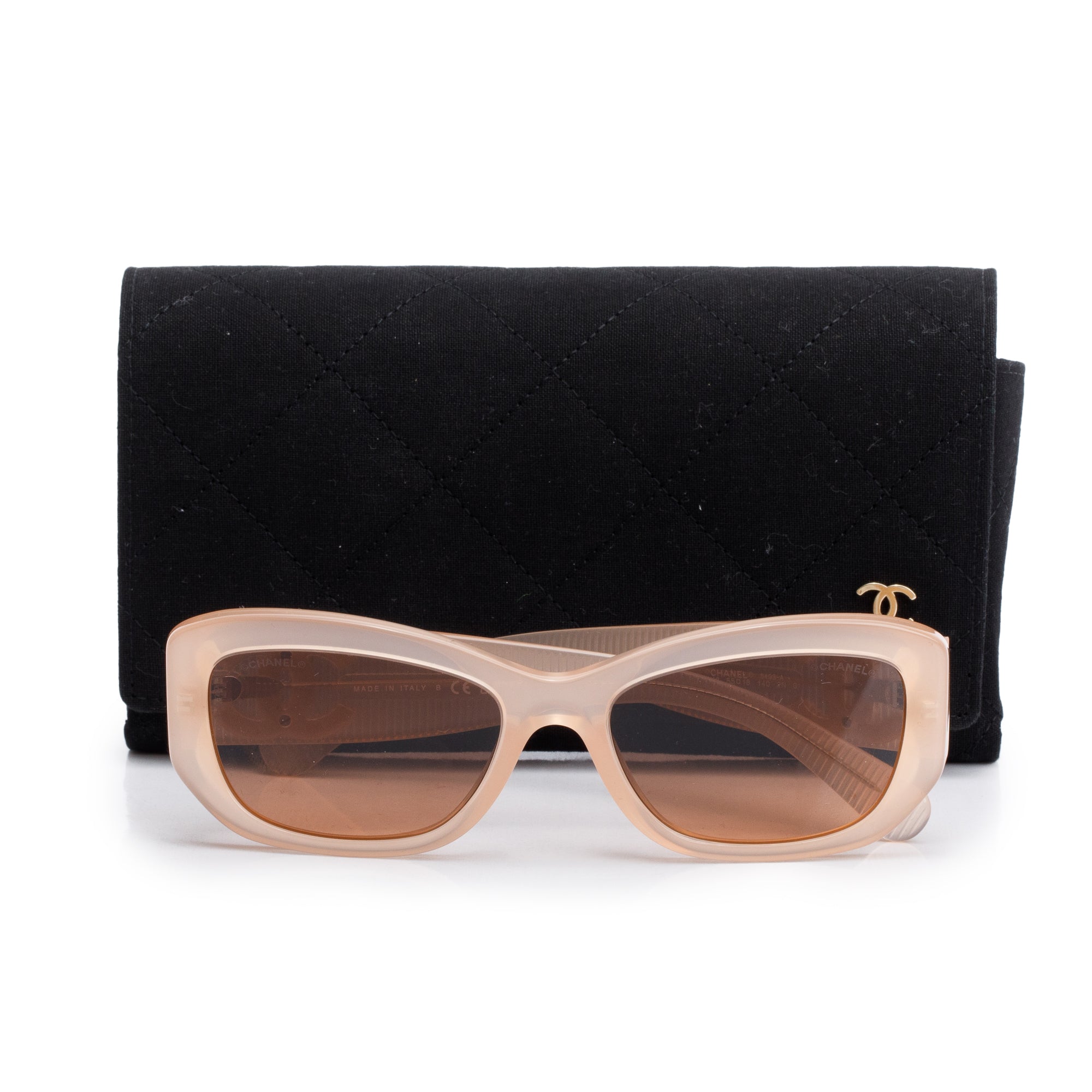 Chanel 5493-A Coral Acetate CC Logo Rectangle Sunglasses w/ Case