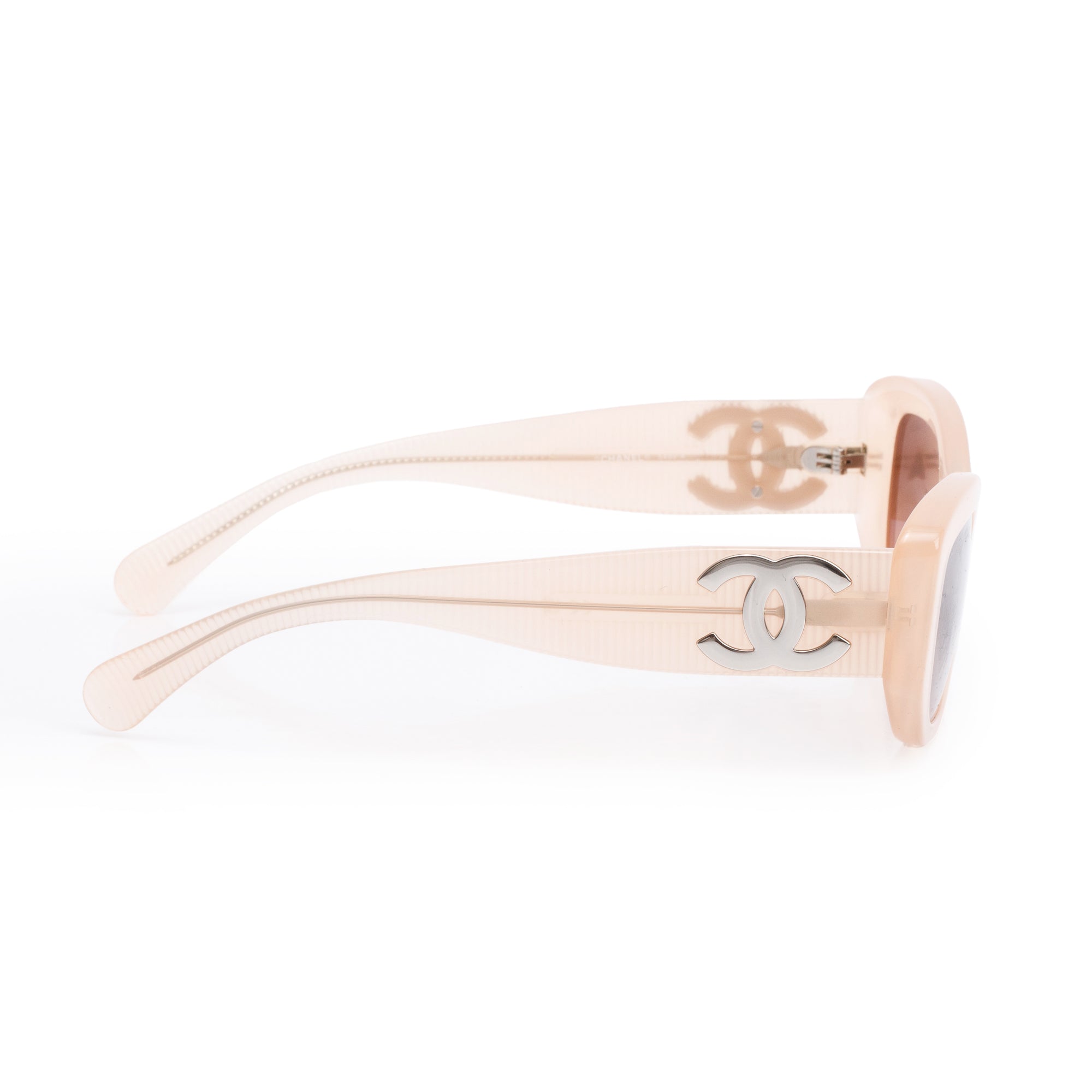 Chanel 5493-A Coral Acetate CC Logo Rectangle Sunglasses w/ Case