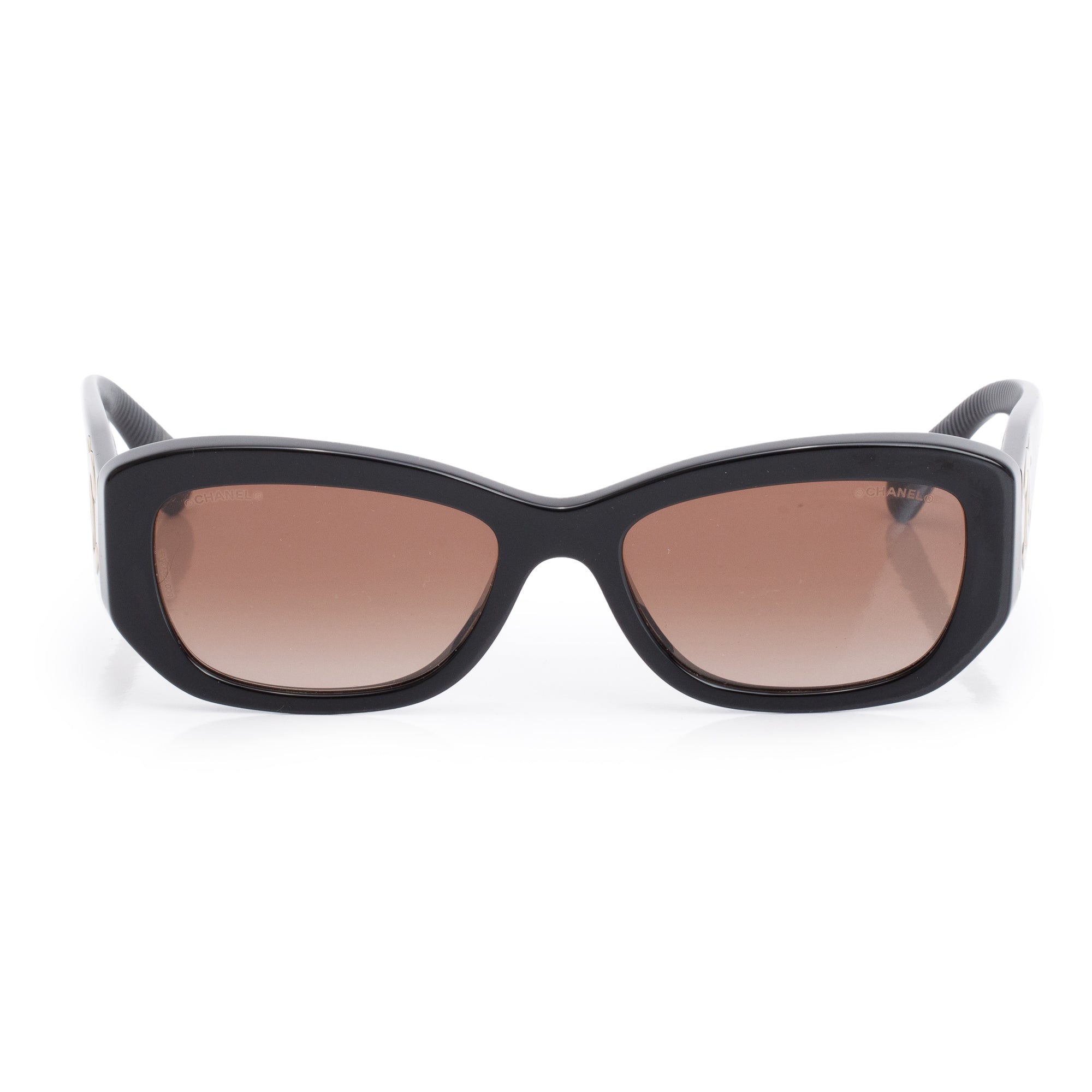 Chanel 5493 Black Acetate CC Logo Rectangle Sunglasses w/ Case