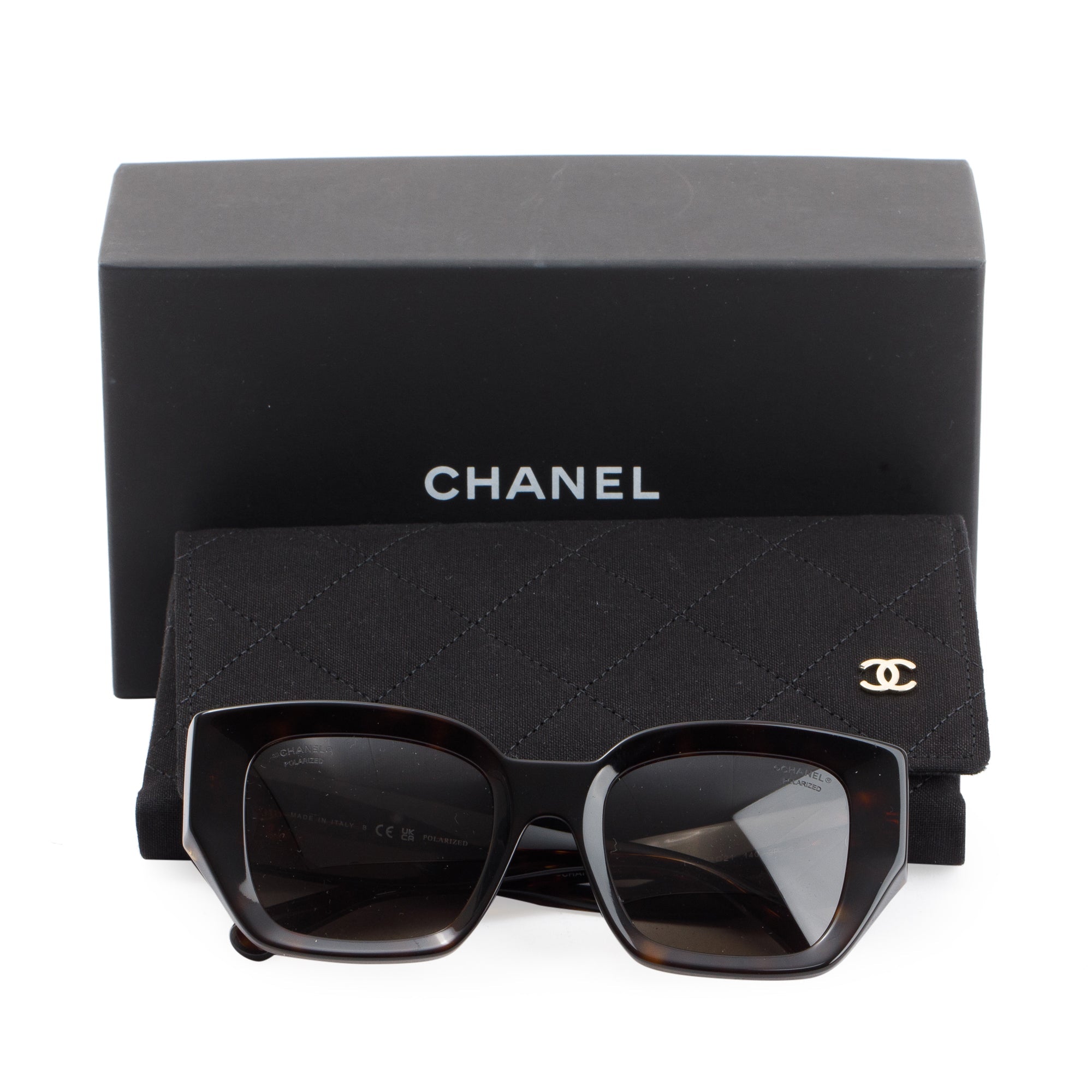 Chanel 5506-A 2023 Interlocking CC Logo Tortoise Acetate Sunglasses w/ Case