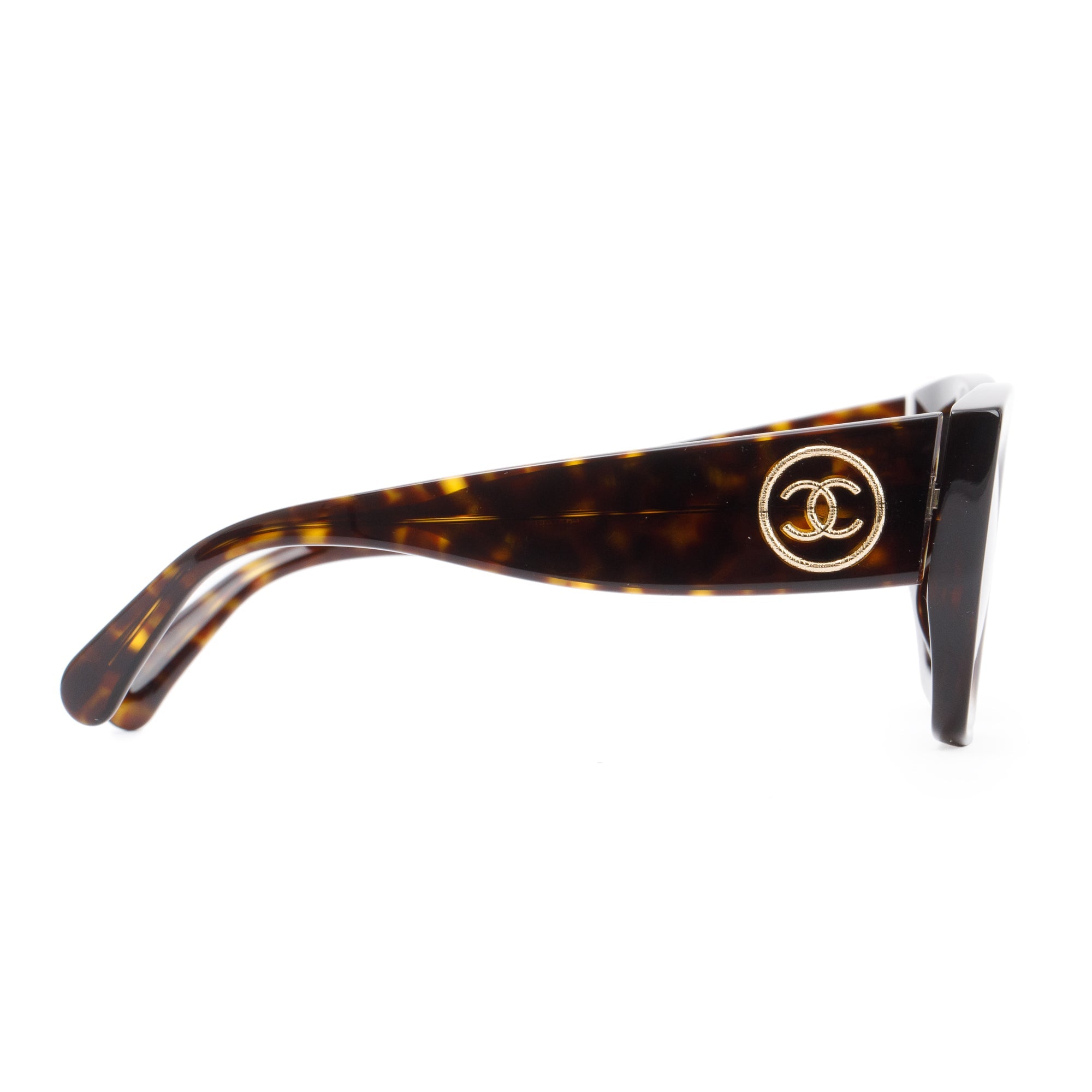 Chanel 5506-A 2023 Interlocking CC Logo Tortoise Acetate Sunglasses w/ Case
