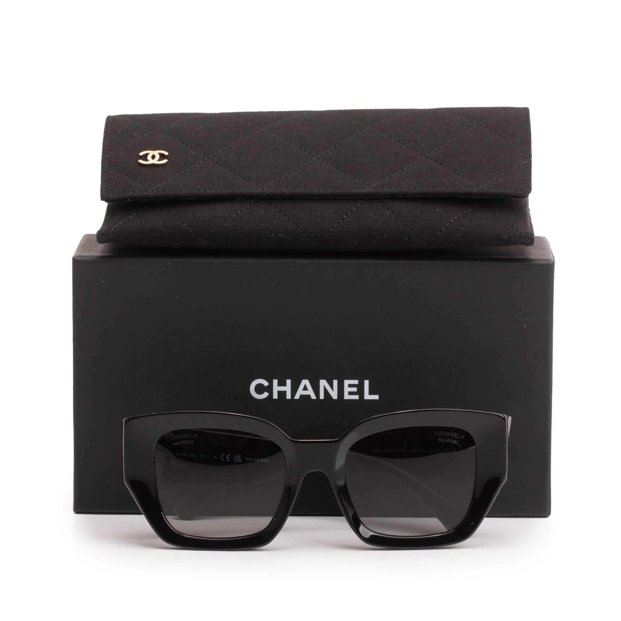 Chanel 5506 Black Acetate CC Logo Cat-Eye Sunglasses w/ Box & Case