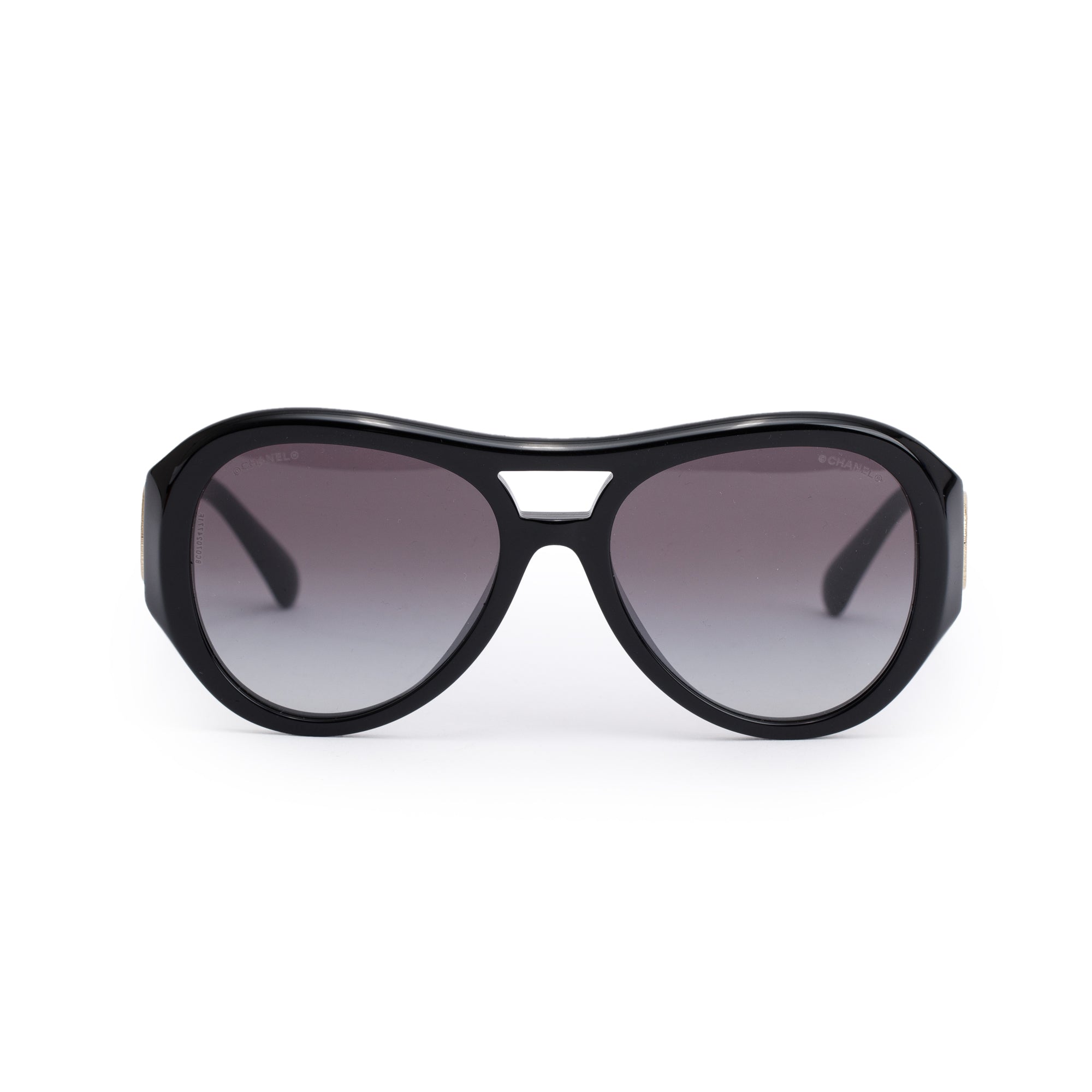 Chanel 5508-A Black Acetate CC Logo Pilot Sunglasses w/ Box & Case