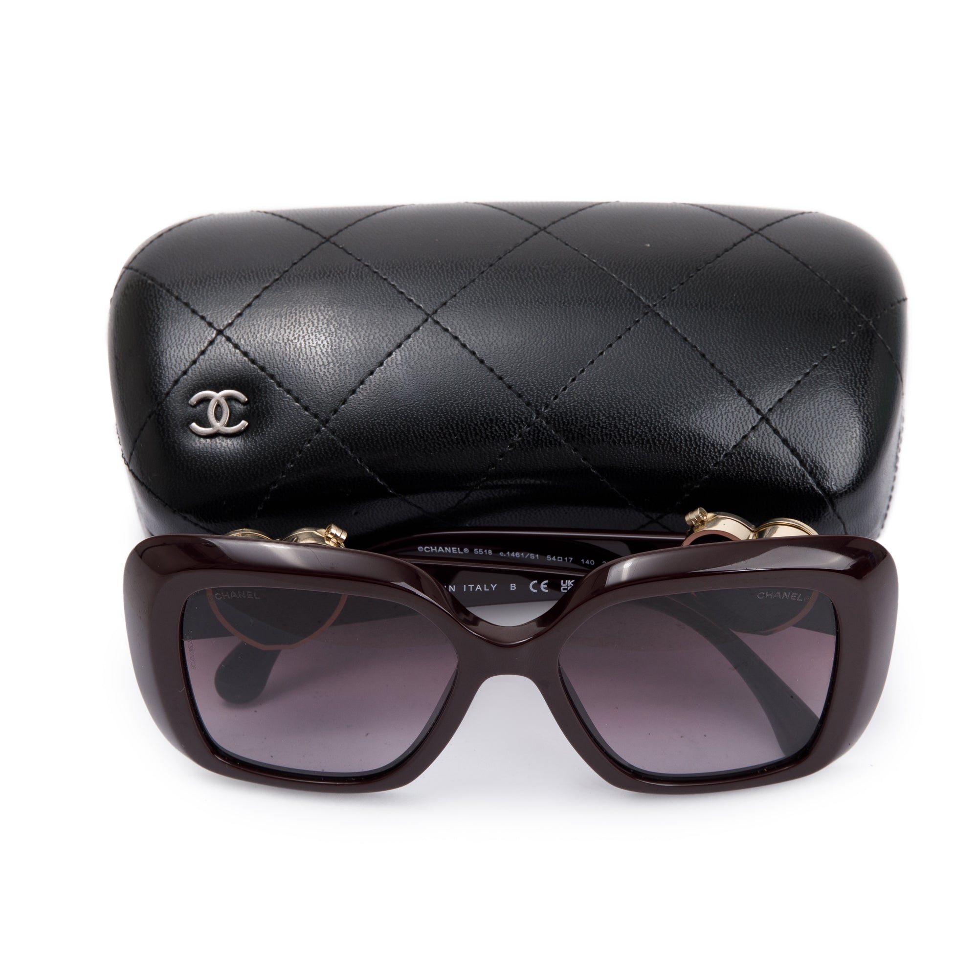 Chanel 5518 Purple Acetate Heart CC Logo Square Sunglasses w/ Box