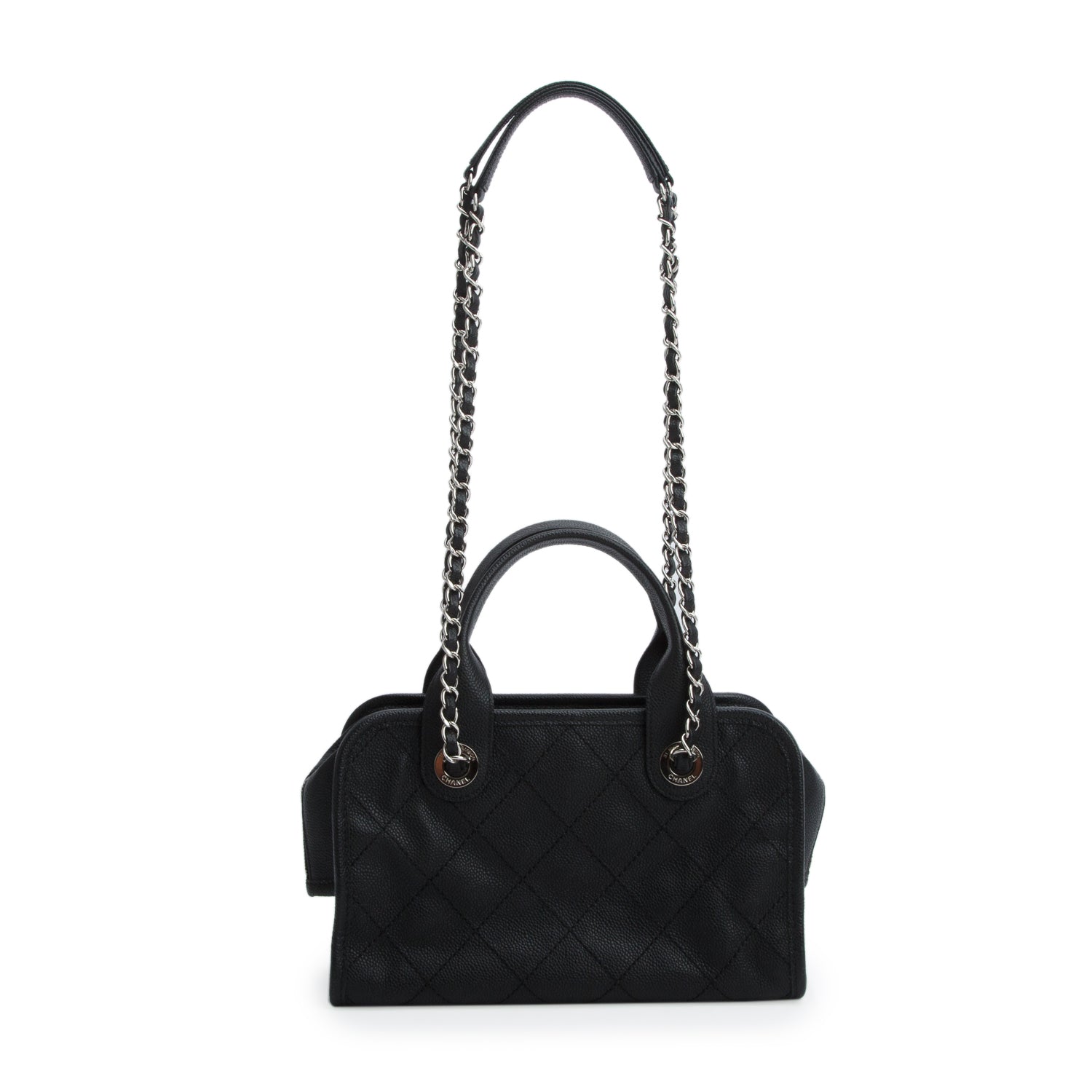 Chanel Black Caviar Quilted Deauville Bowling Bag