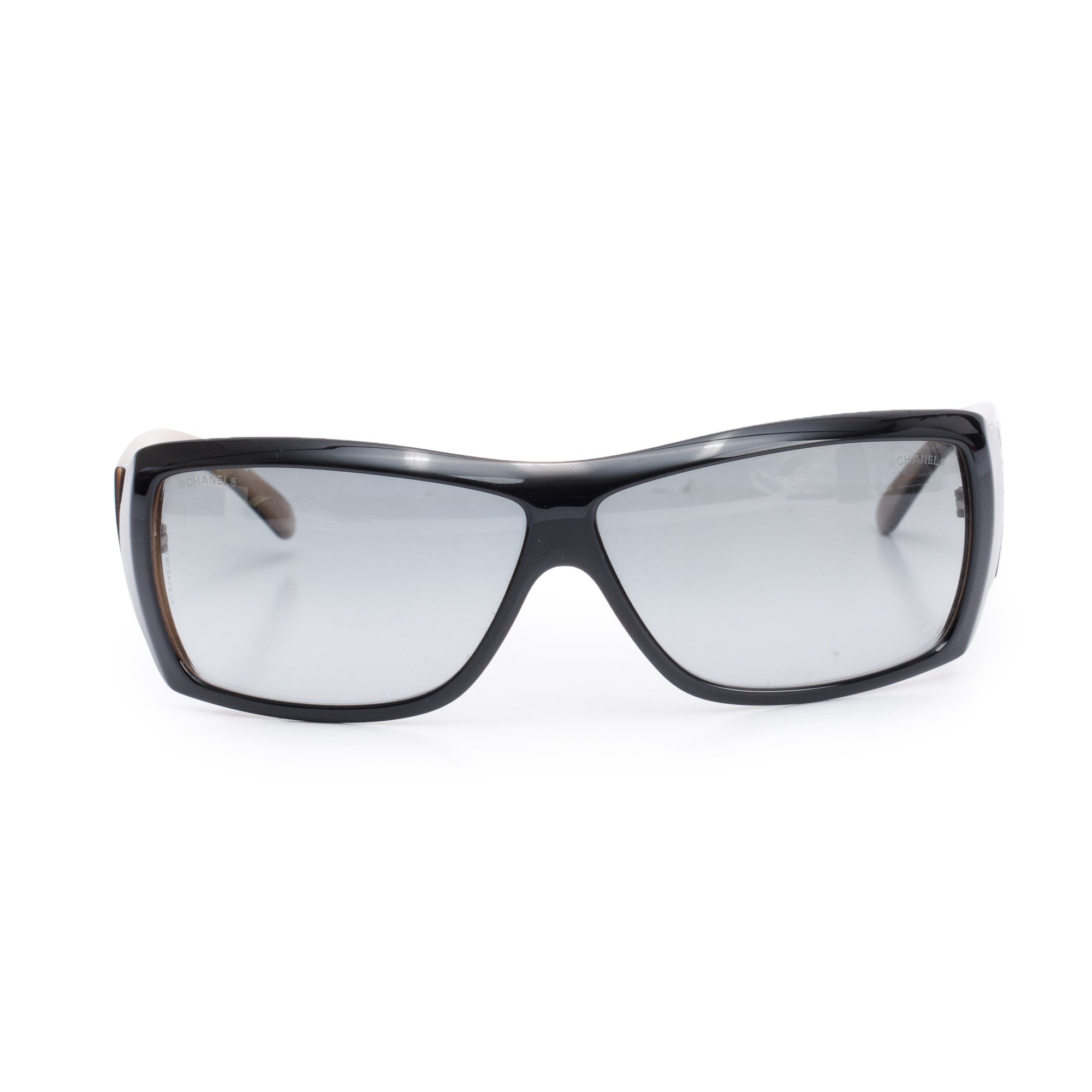 Chanel 6021-B Black/Beige Acetate Baguette Crystal CC Shield Sunglasses