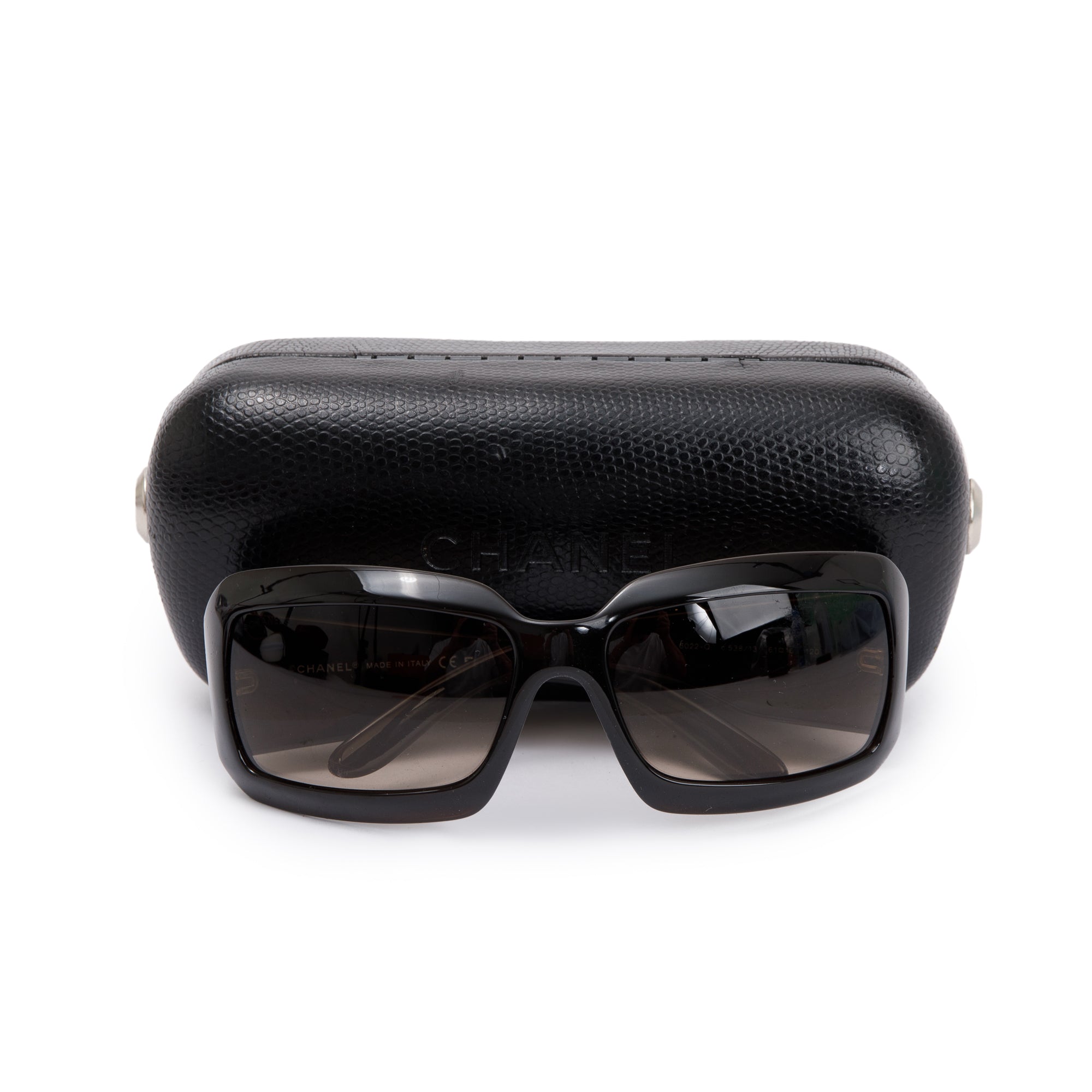 Chanel 6022-O Black Acetate Interlocking CC Logo Square Sunglasses w/ Case