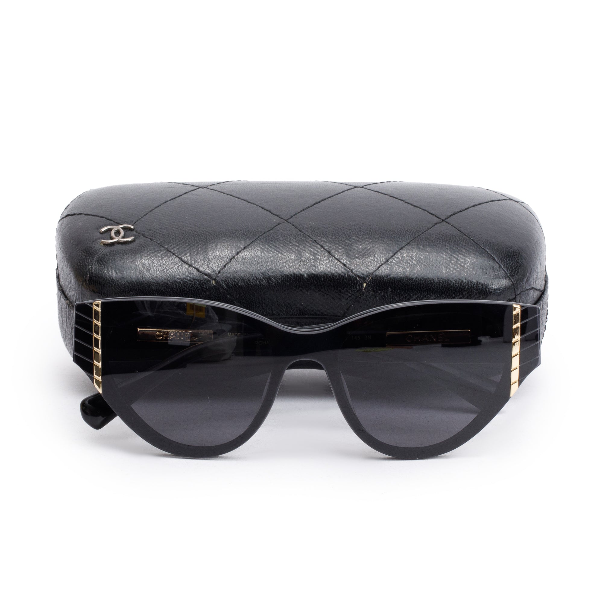 Chanel 6054 Black Acetate Interlocking CC Logo Cat-Eye Sunglasses w/ Case