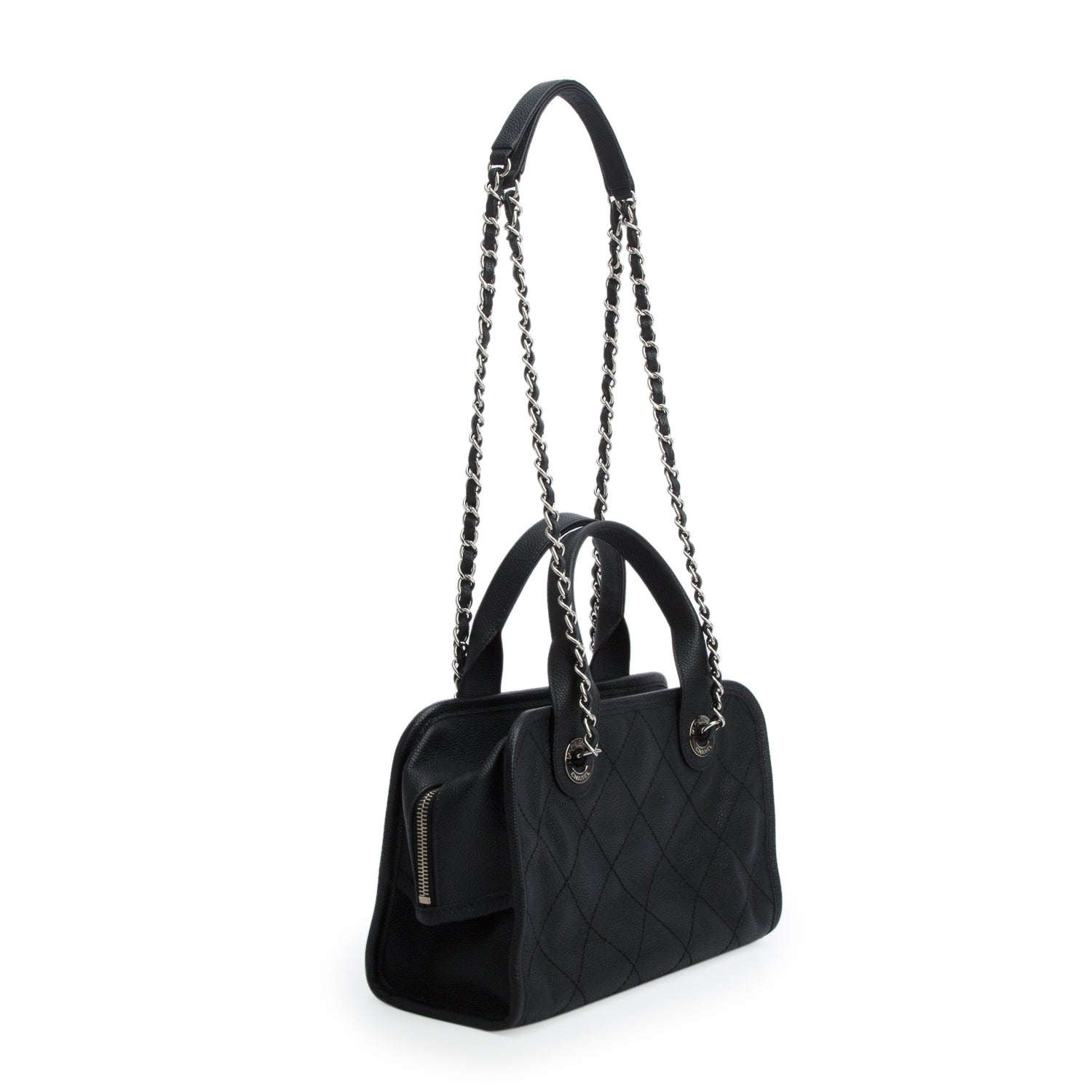 Chanel Black Caviar Quilted Deauville Bowling Bag