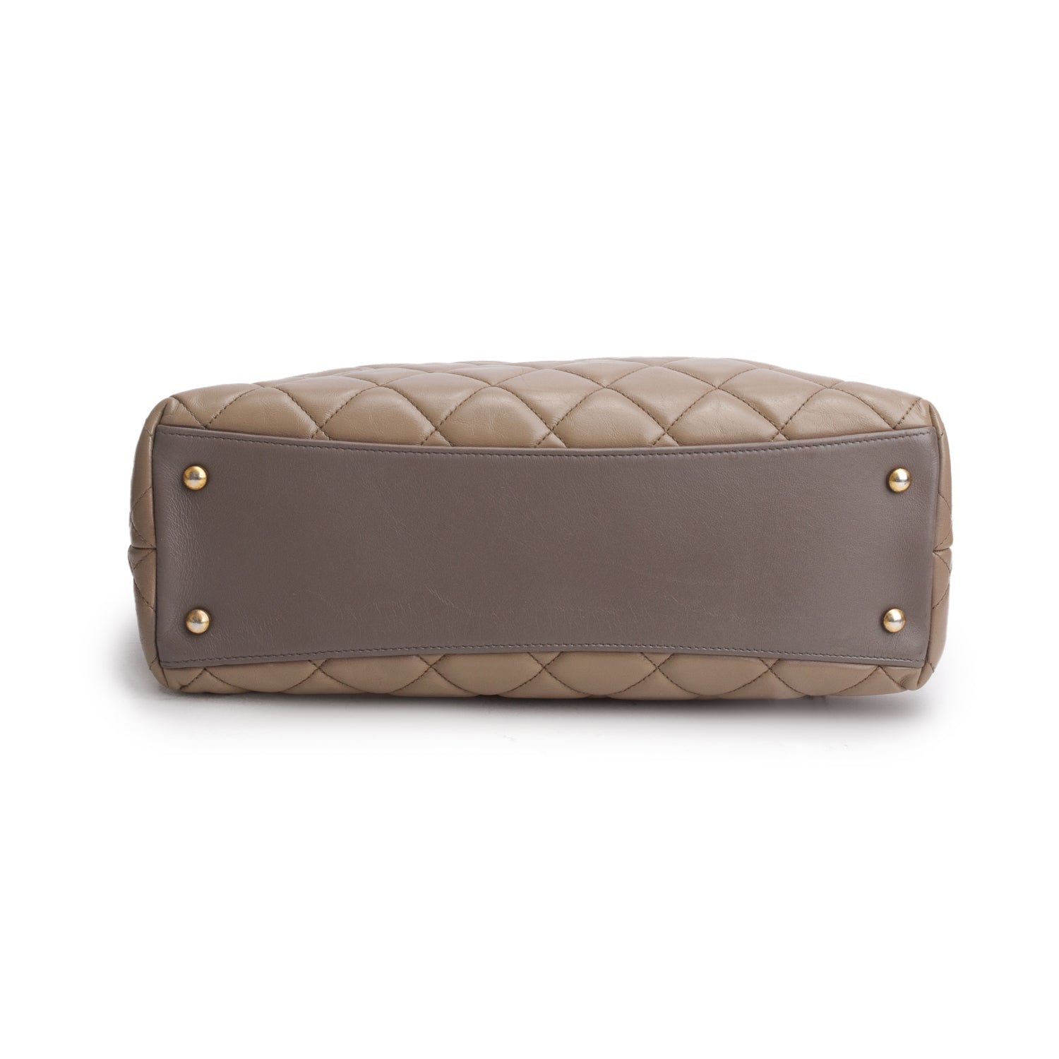 Chanel Grey Calfskin Quilted Large Gold Bar Top Handle Tote