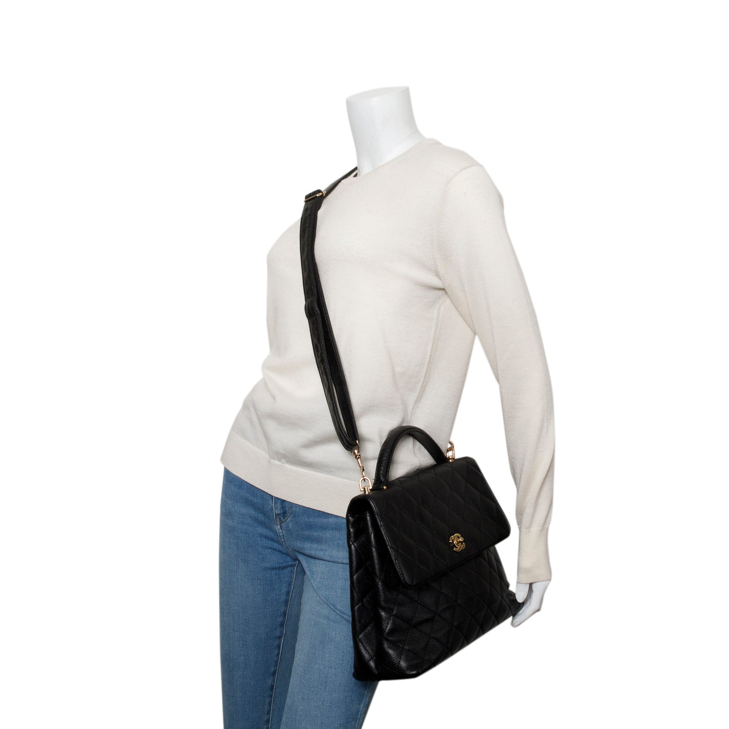 Chanel Vintage Black Caviar Jumbo Kelly Flap Bag w/ Strap