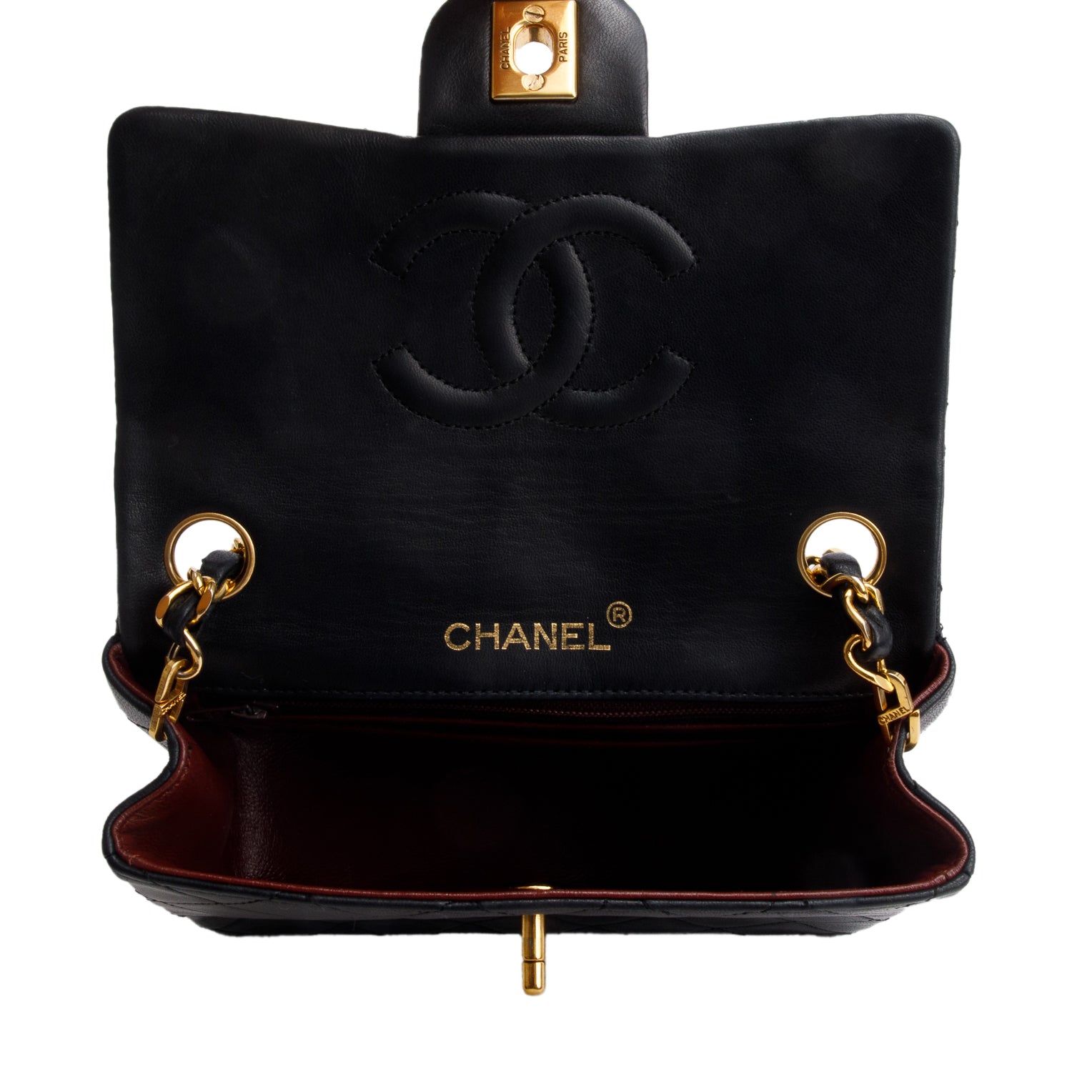 Chanel Vintage Black Lambskin Classic Mini Square Flap w/ Authenticity Card