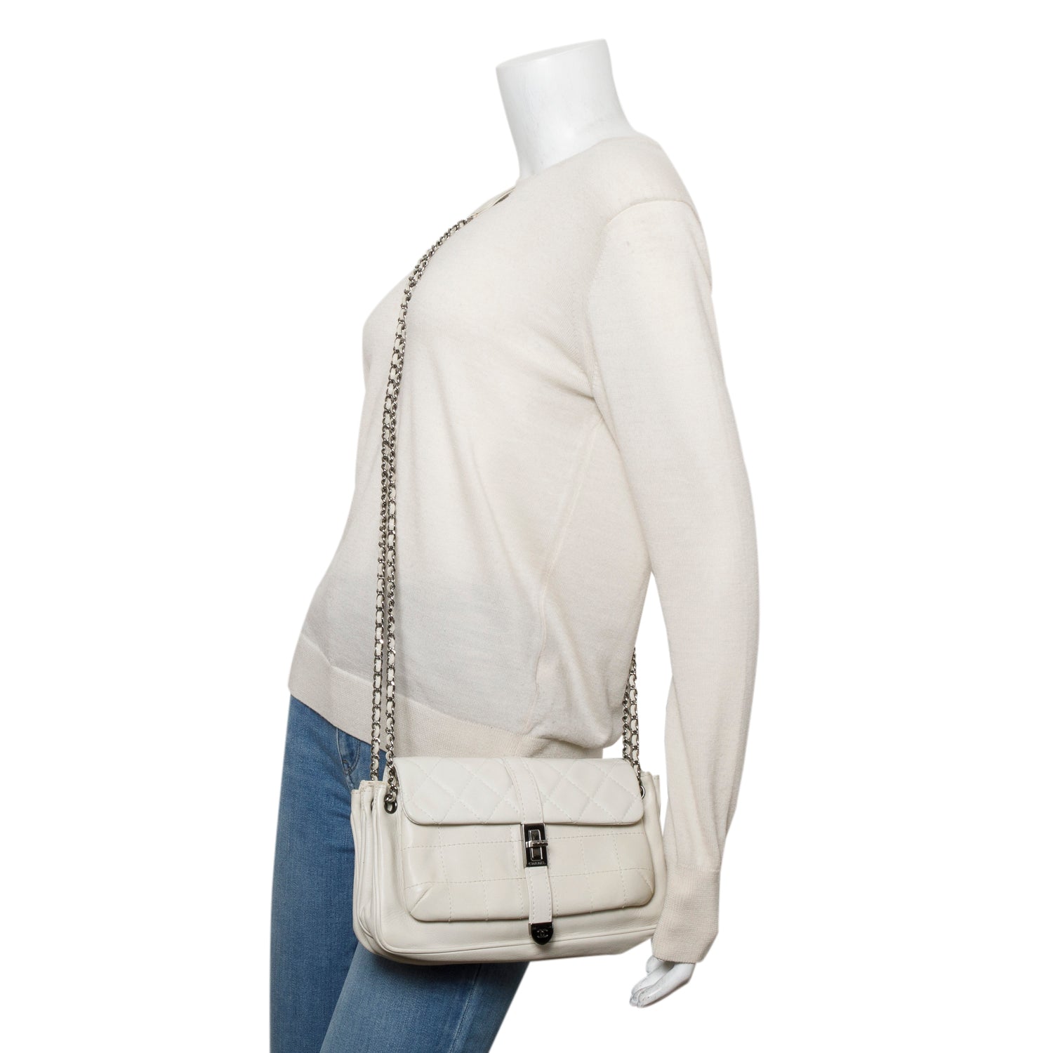 Chanel White Lambskin Mademoiselle Accordion Flap Bag