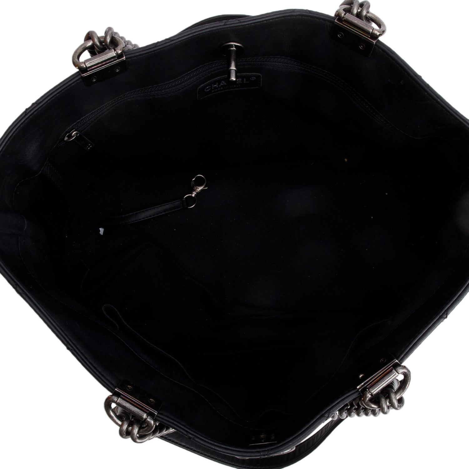 Chanel Black Calfskin Quilted Shopping in Chains Tote