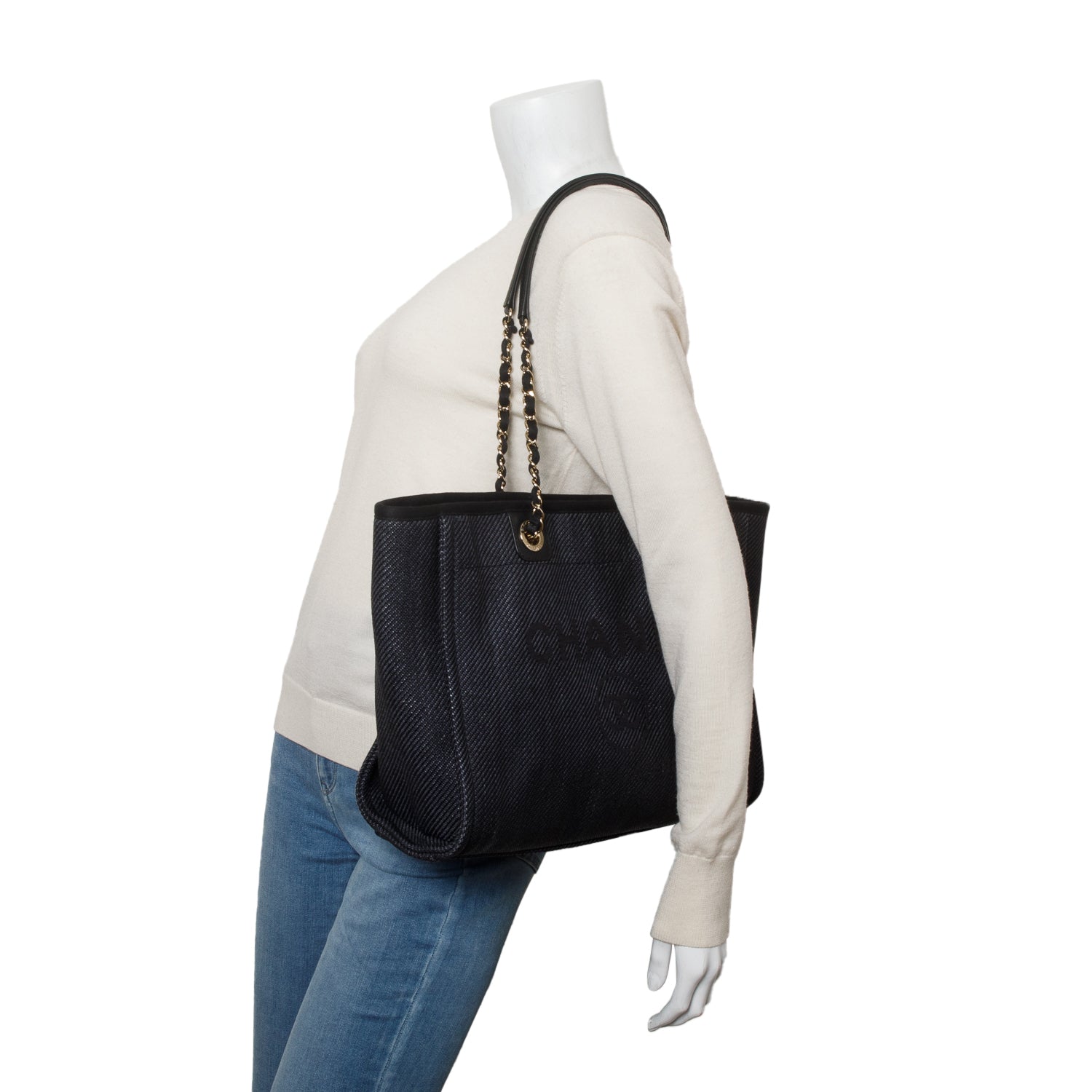 Chanel Navy Mixed Fibers Small Deauville Tote w/ Authenticity Card