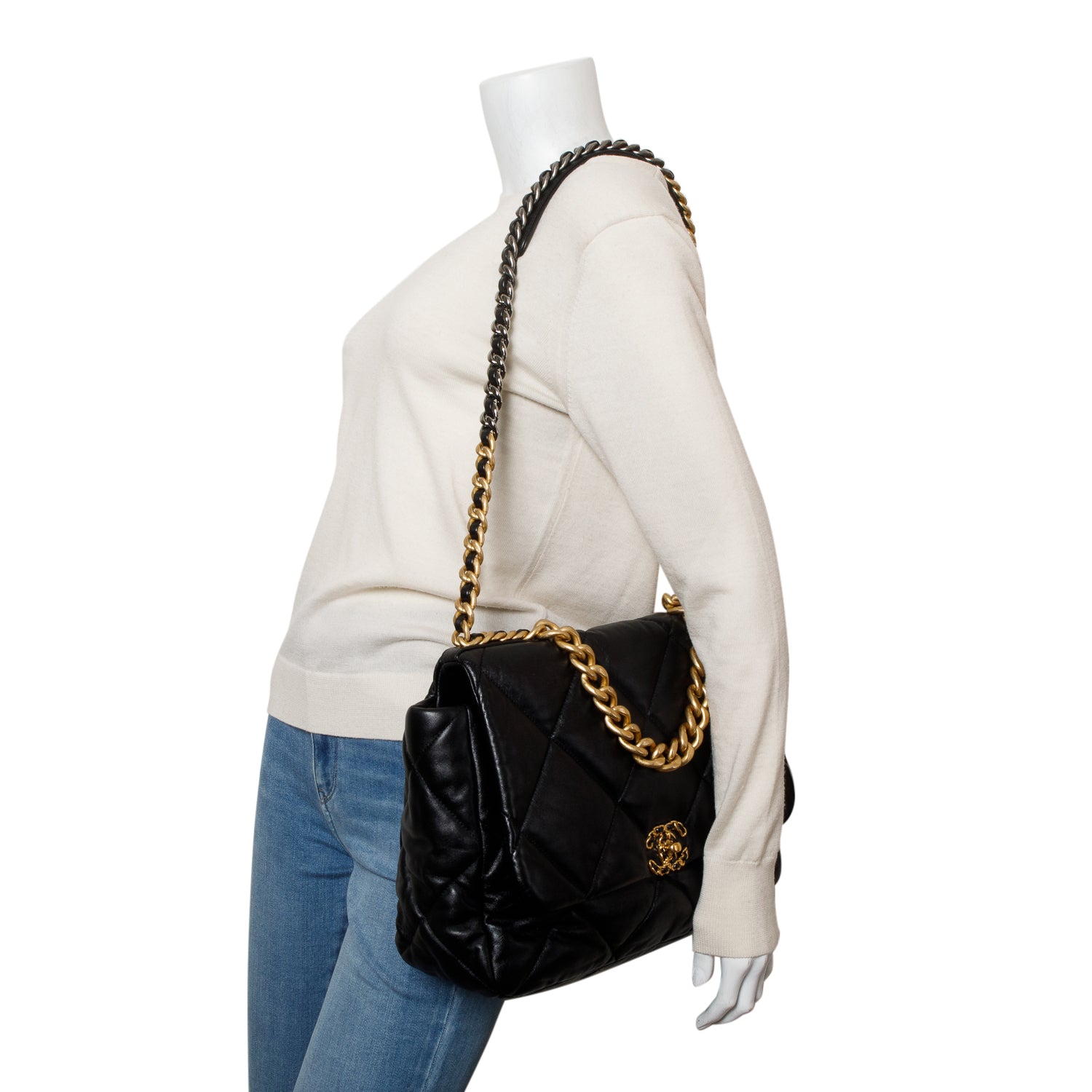 Chanel Black Lambskin Leather Maxi 19 Flap Bag